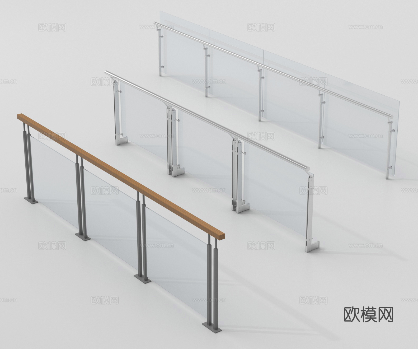 玻璃护栏 围栏 栅栏 栏杆su模型