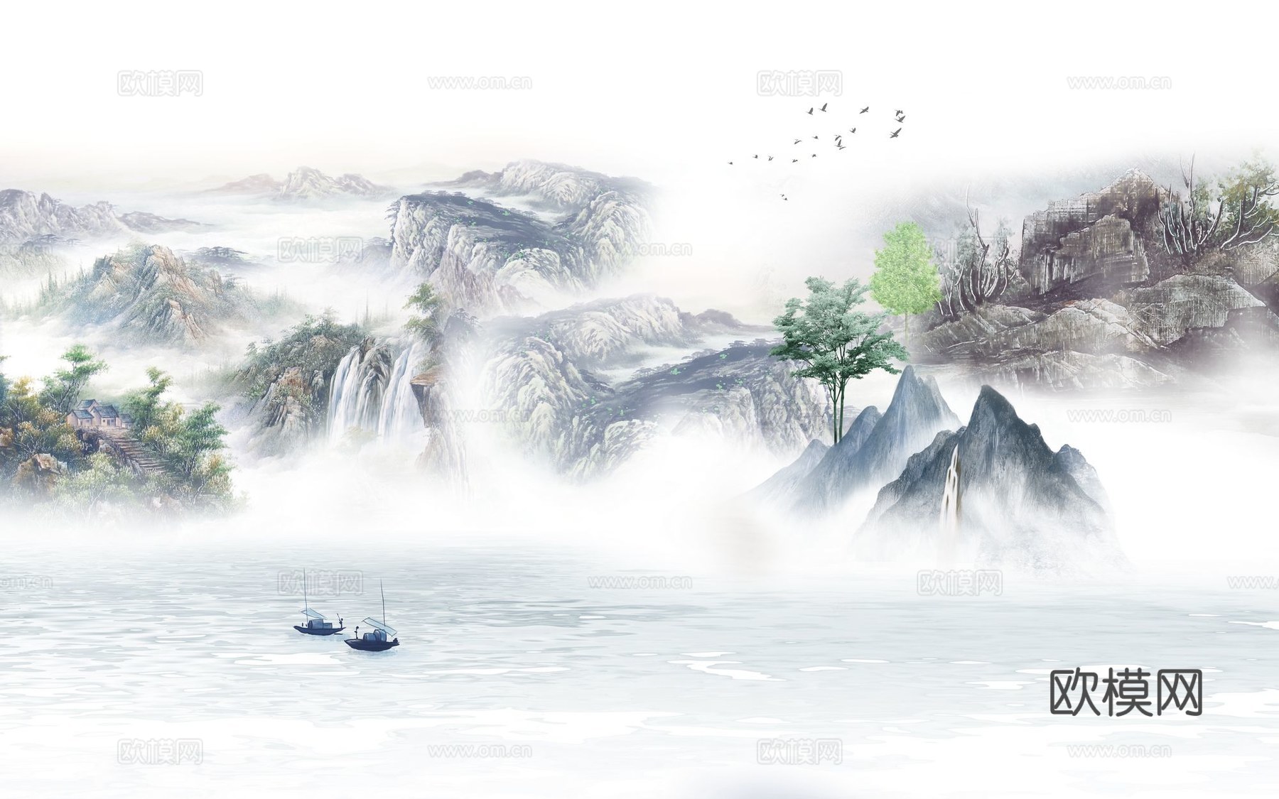 新中式山水壁纸壁画