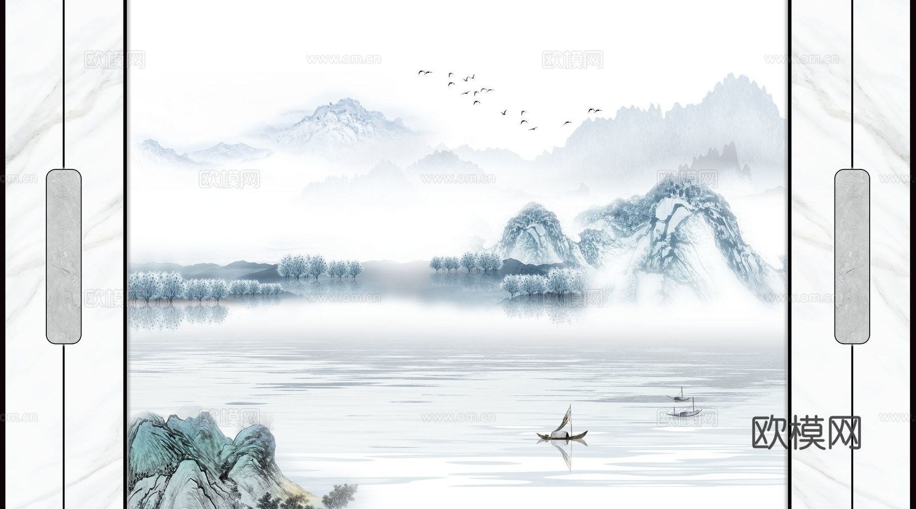 新中式山水壁纸壁画