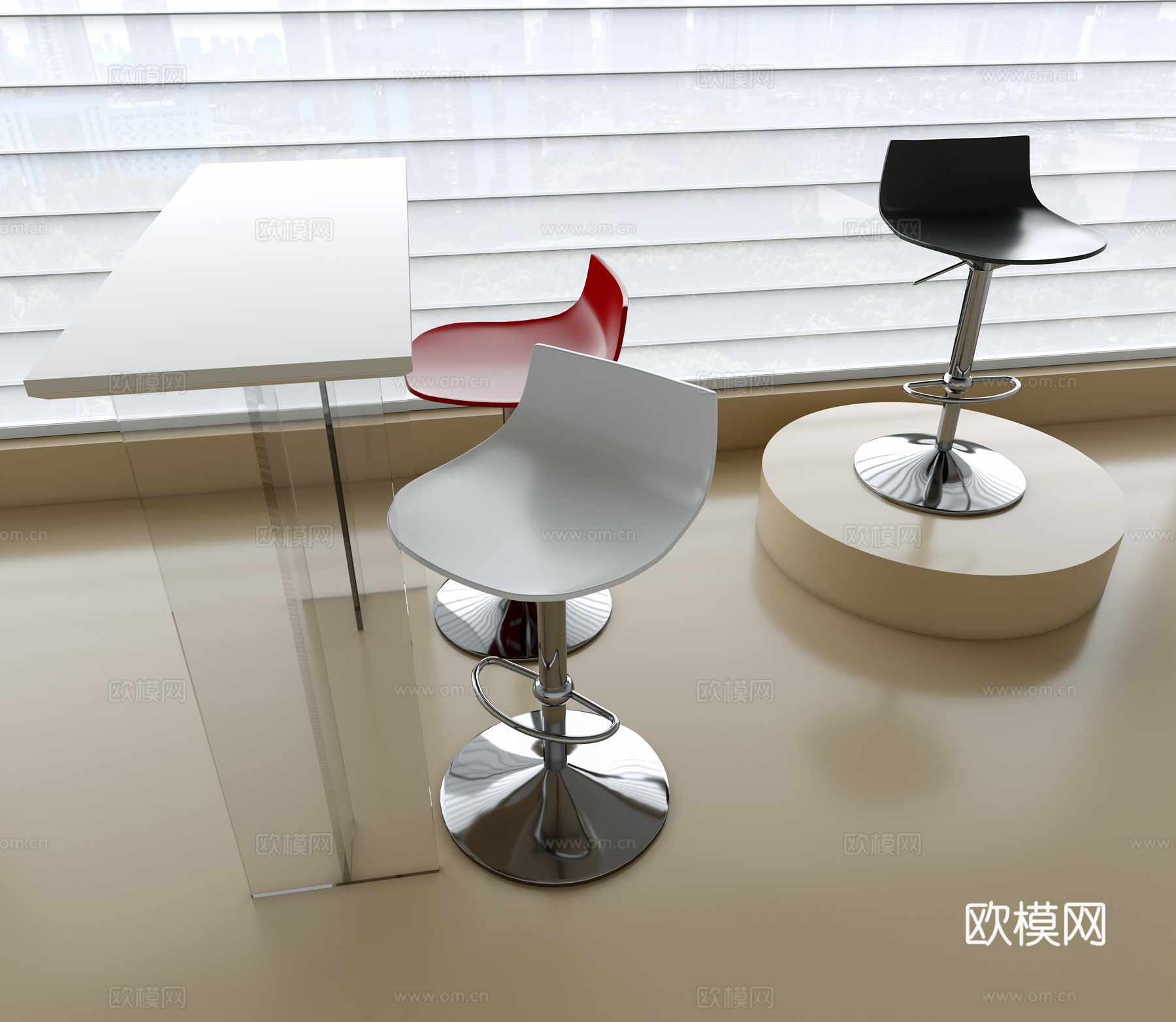 现代吧台椅吧凳 亚克力彩色吧椅 不锈钢旋转吧椅 亚克力吧台桌3d模型