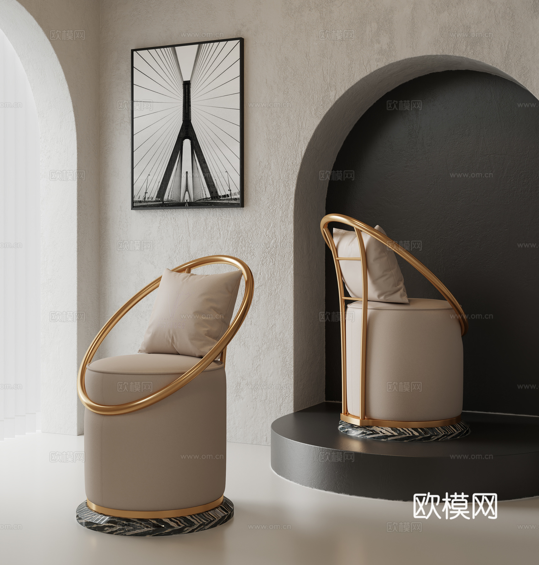 现代轻奢单椅茶台椅3d模型