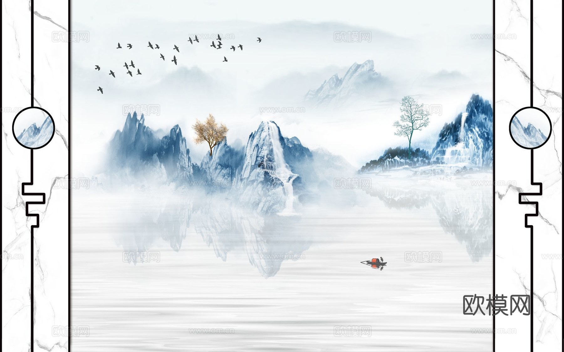 新中式山水壁纸壁画