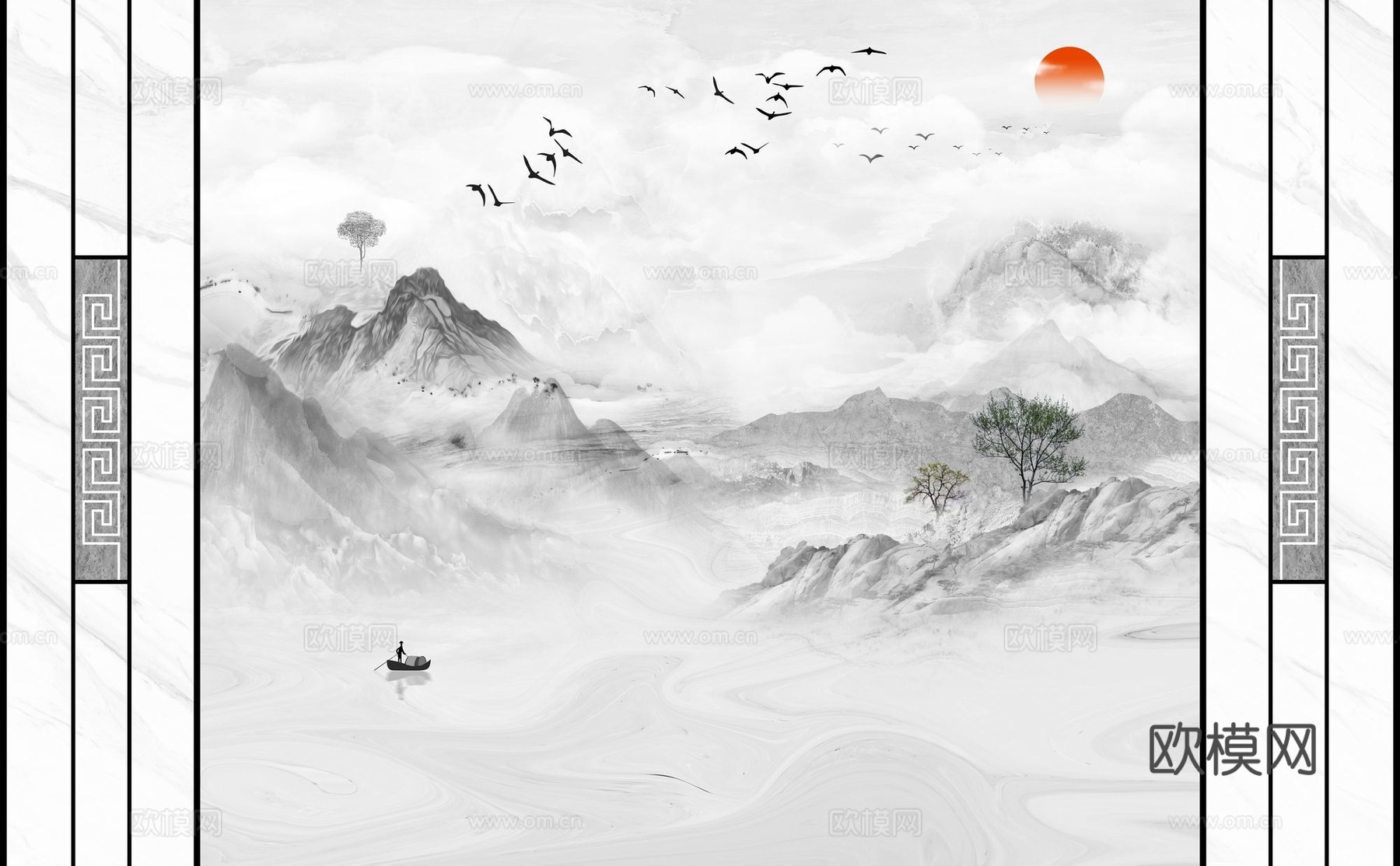 新中式山水壁纸壁画下载（渲染图5）