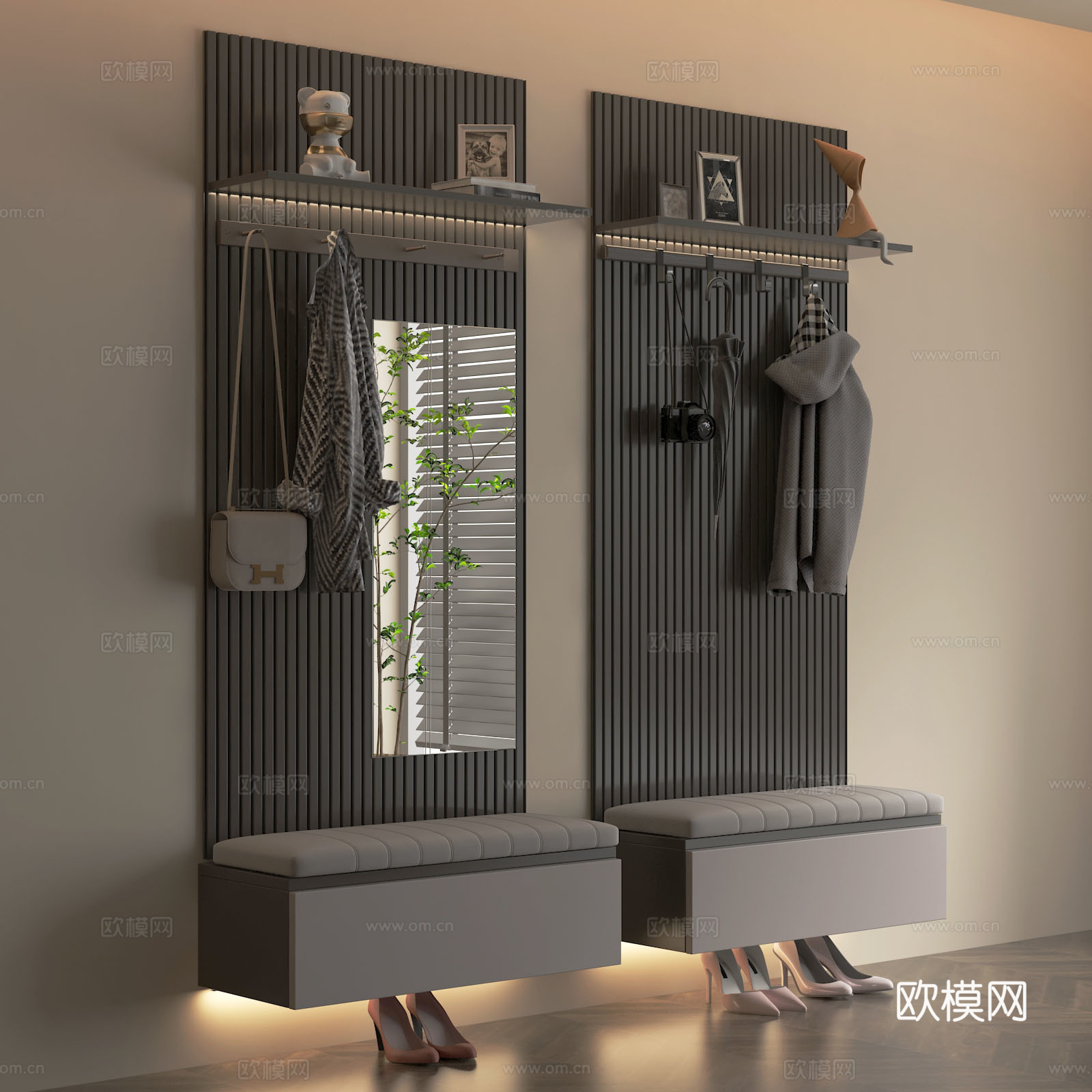 挂衣架鞋凳镜子3d模型