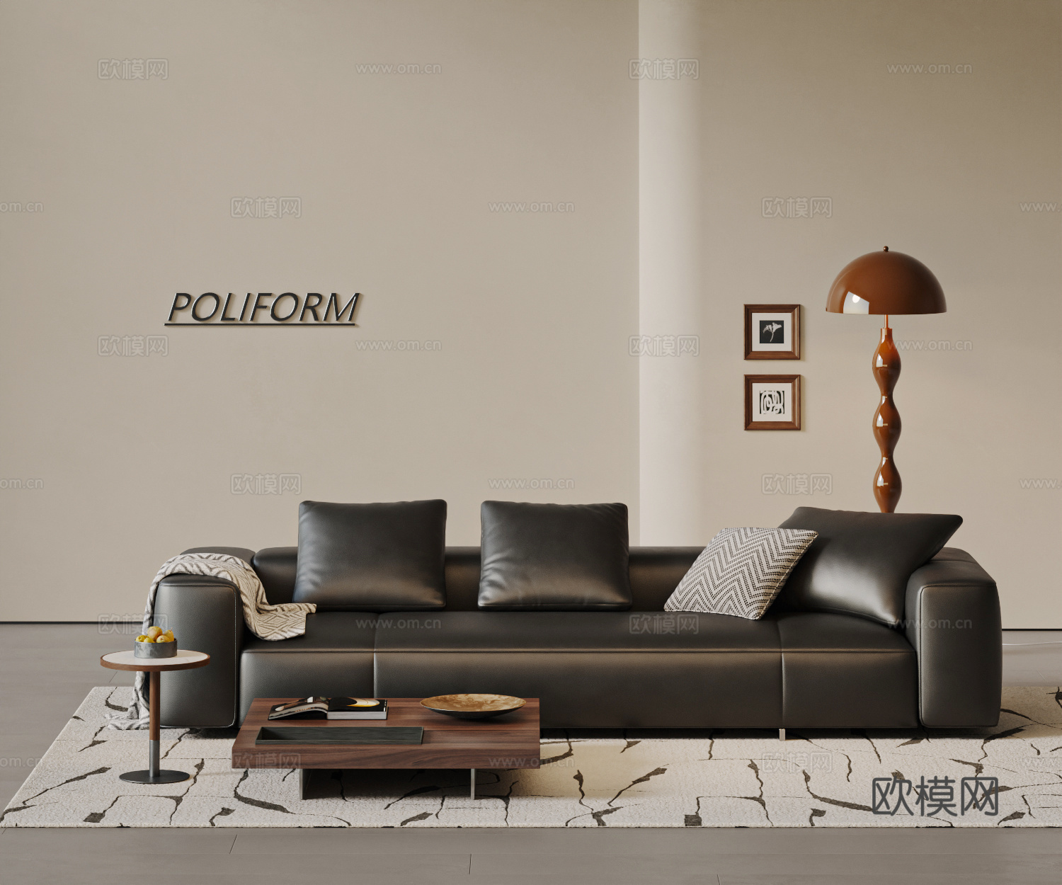 POLIFORM现代皮革三人沙发 双人沙发 多人沙发 皮沙发su模型