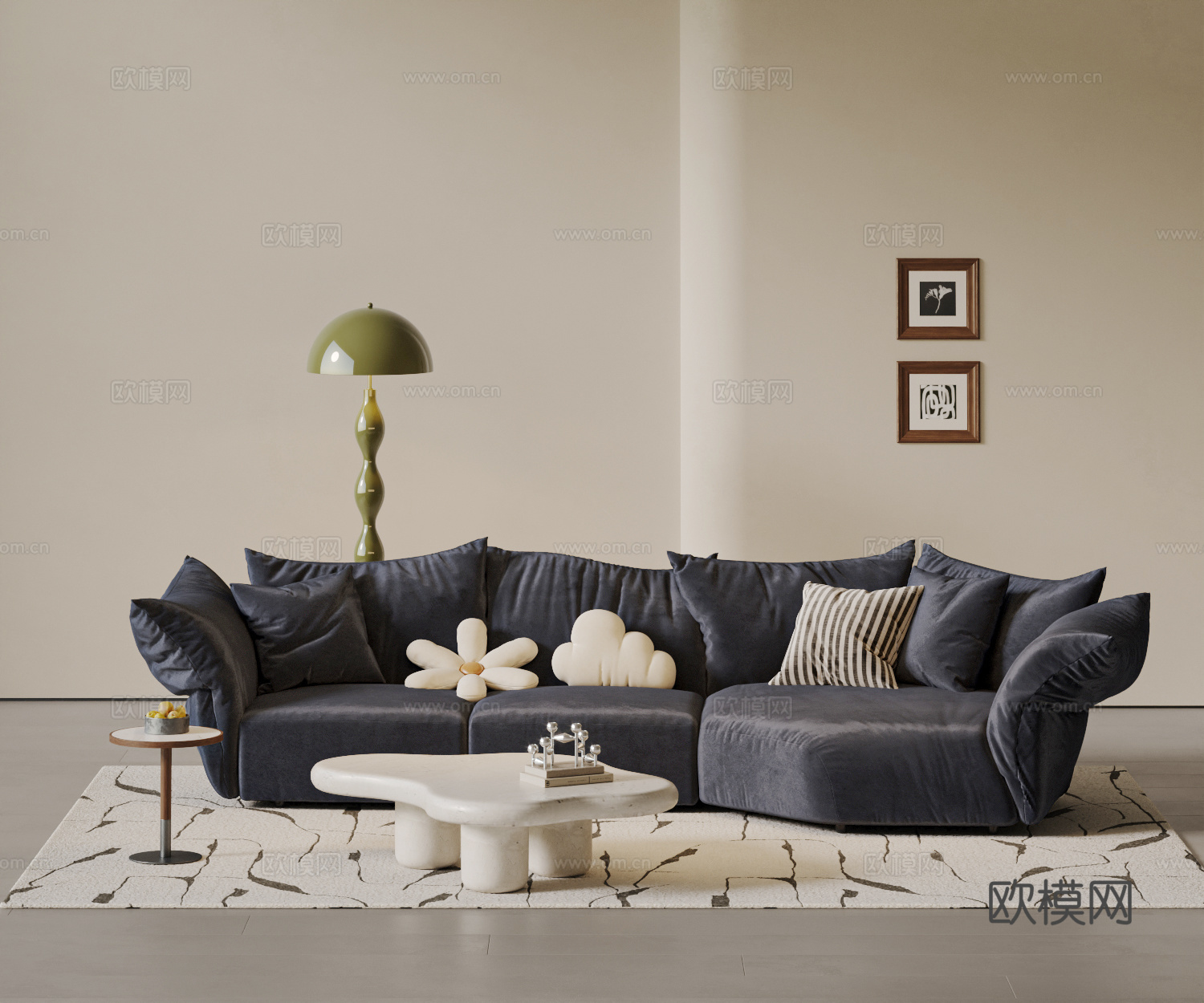 EDRA中古风花瓣沙发 现代沙发茶几组合 布艺沙发 落地灯su模型