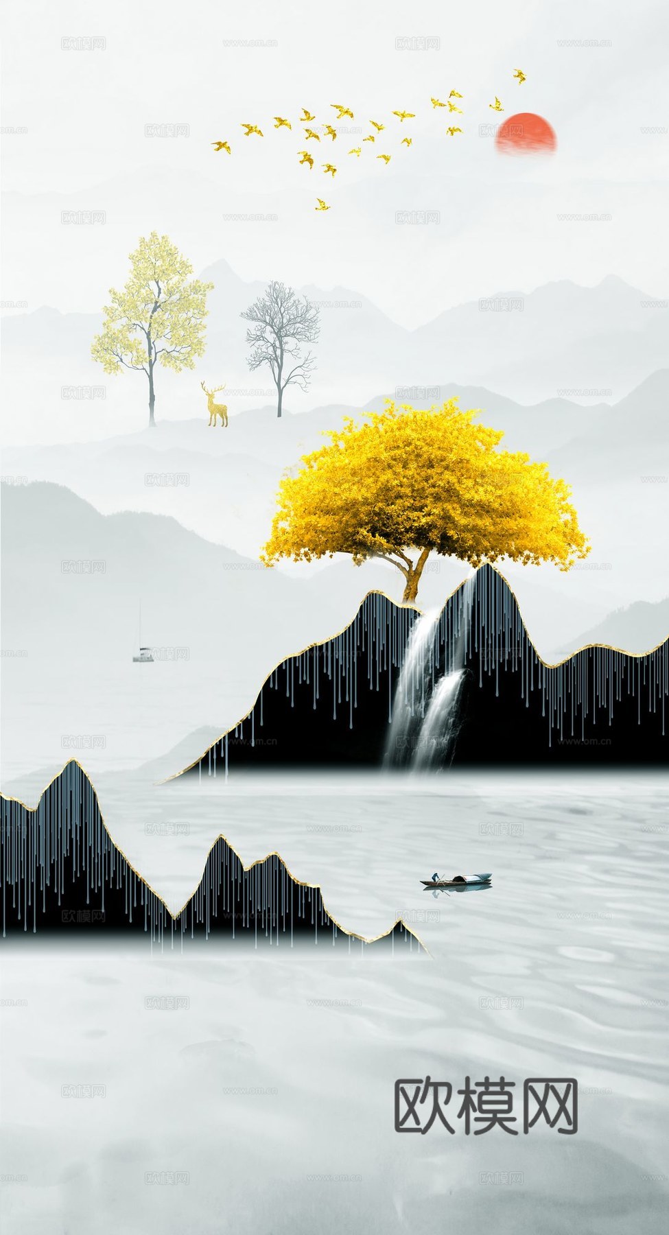 新中式山水壁纸壁画
