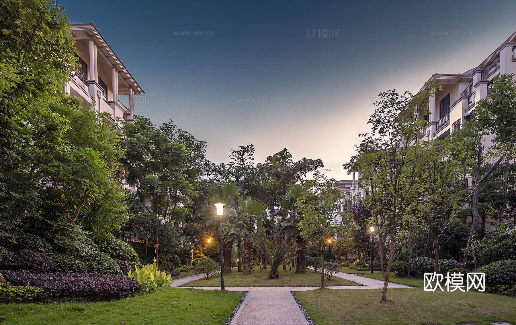 白天城市建筑  高楼  景观绿化 草坪 公园