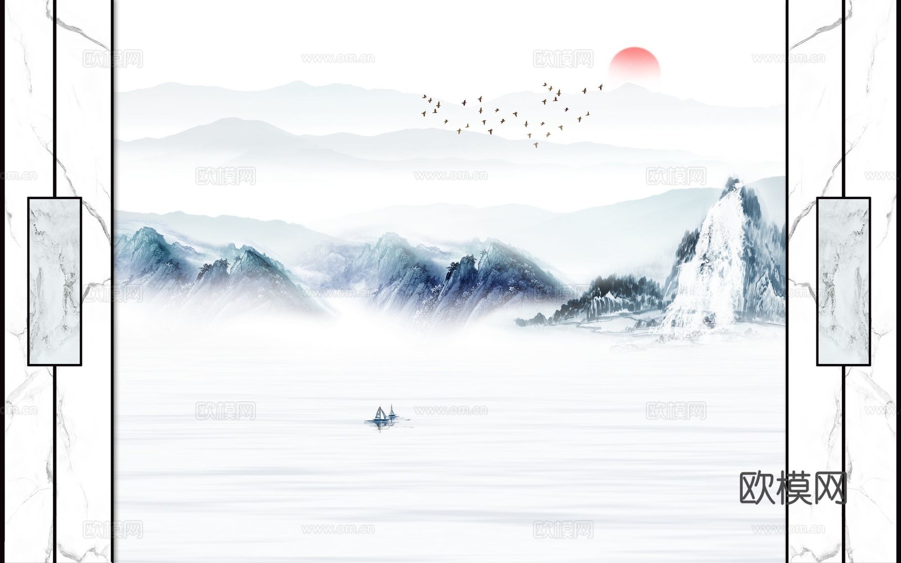 新中式山水壁纸壁画