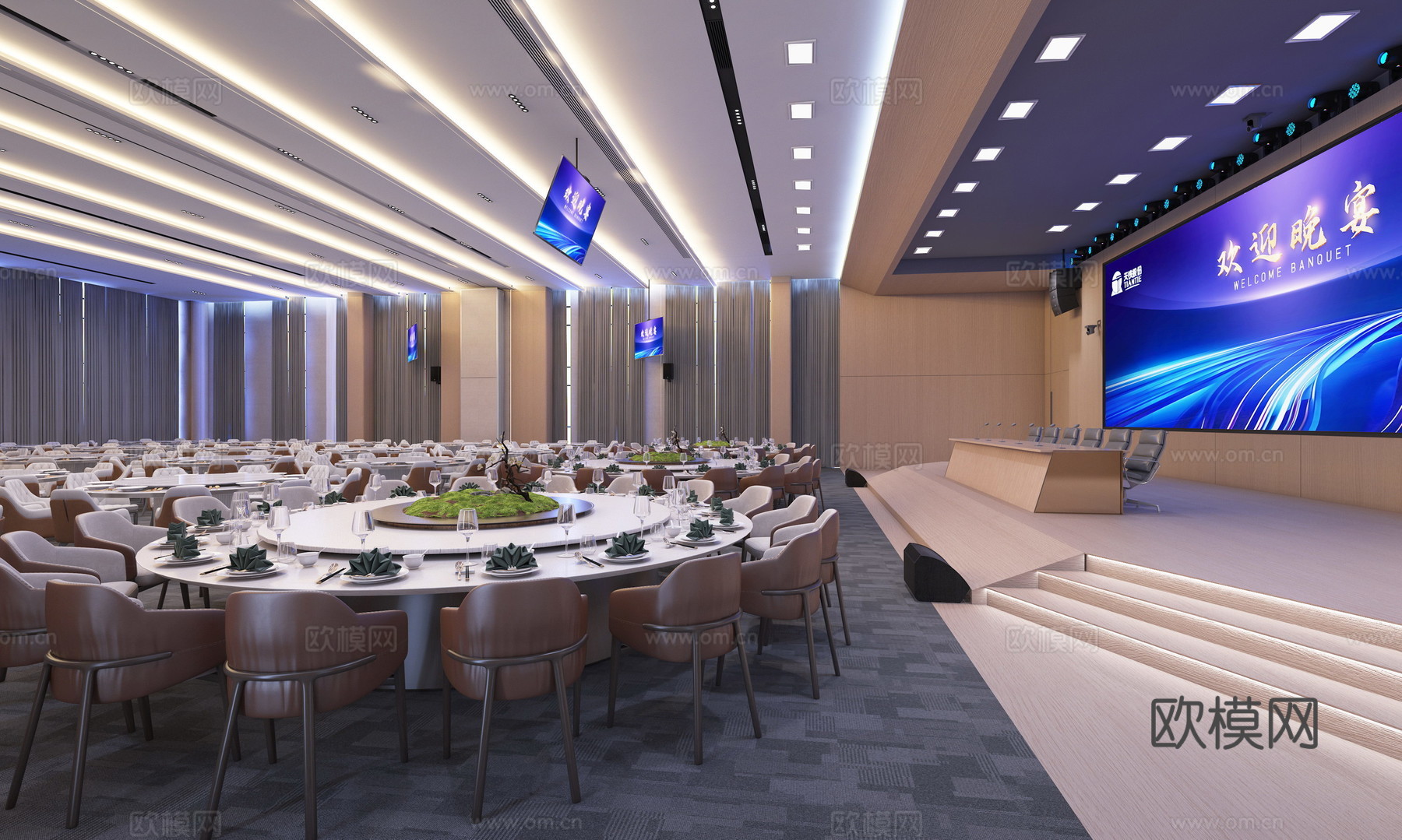多功能厅晚宴厅 晚餐厅 宴席厅 酒店空间3d模型