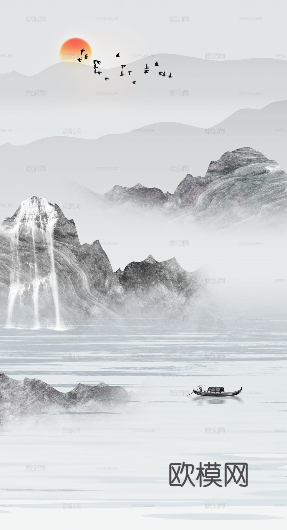 新中式山水壁纸壁画