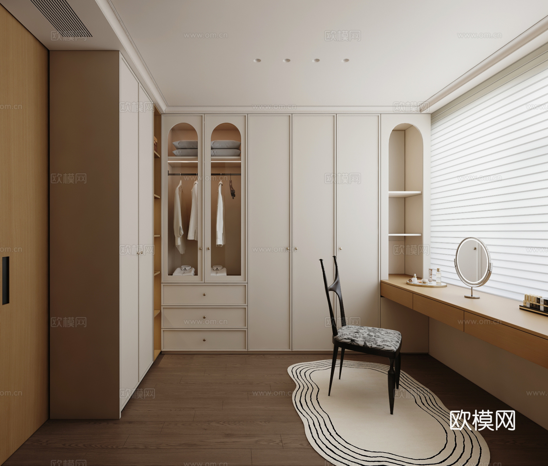 现代奶油衣帽间 主卧衣帽间 步入式衣帽间 U型衣帽间3d模型