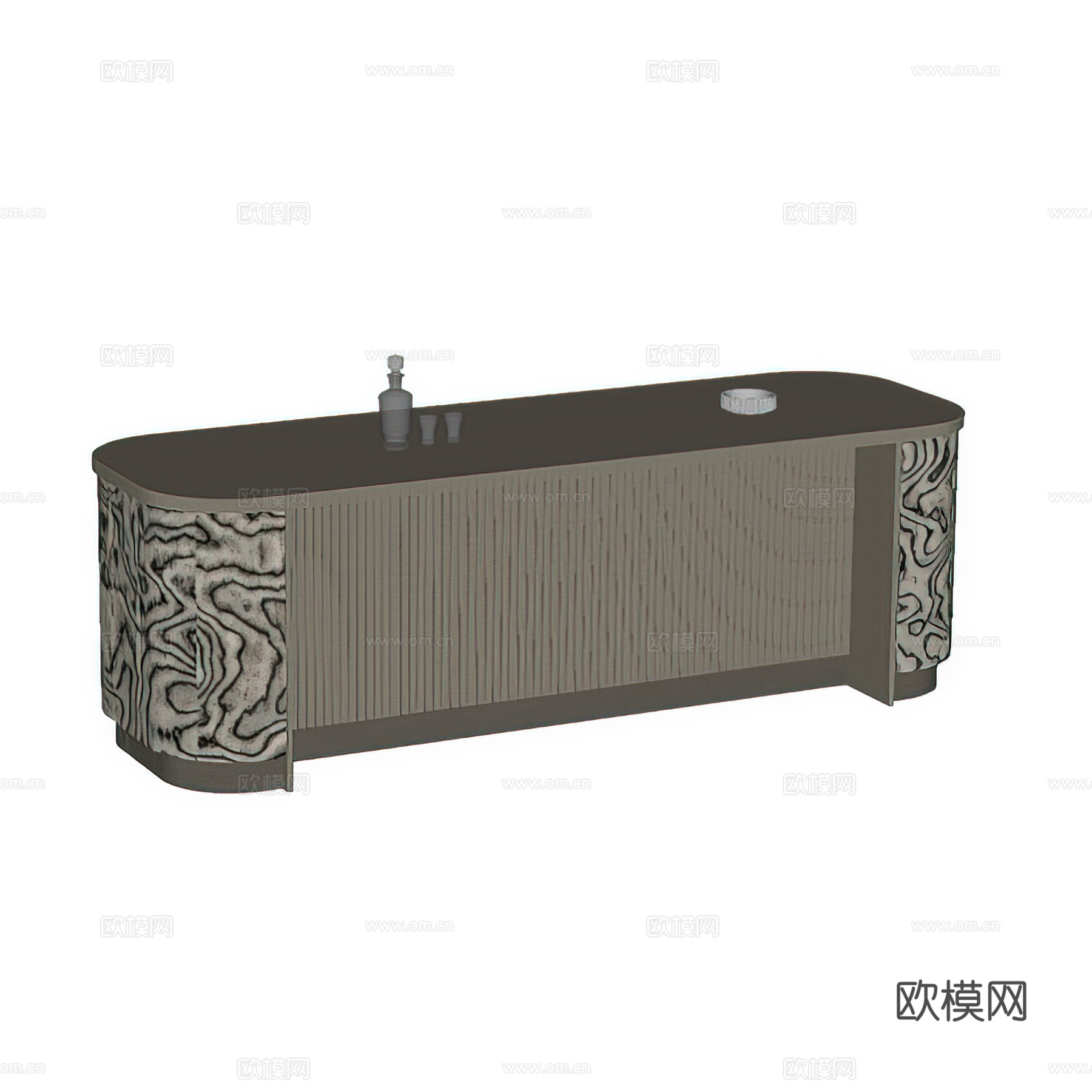 现代水吧台 吧台 岛台 水杯摆件su模型