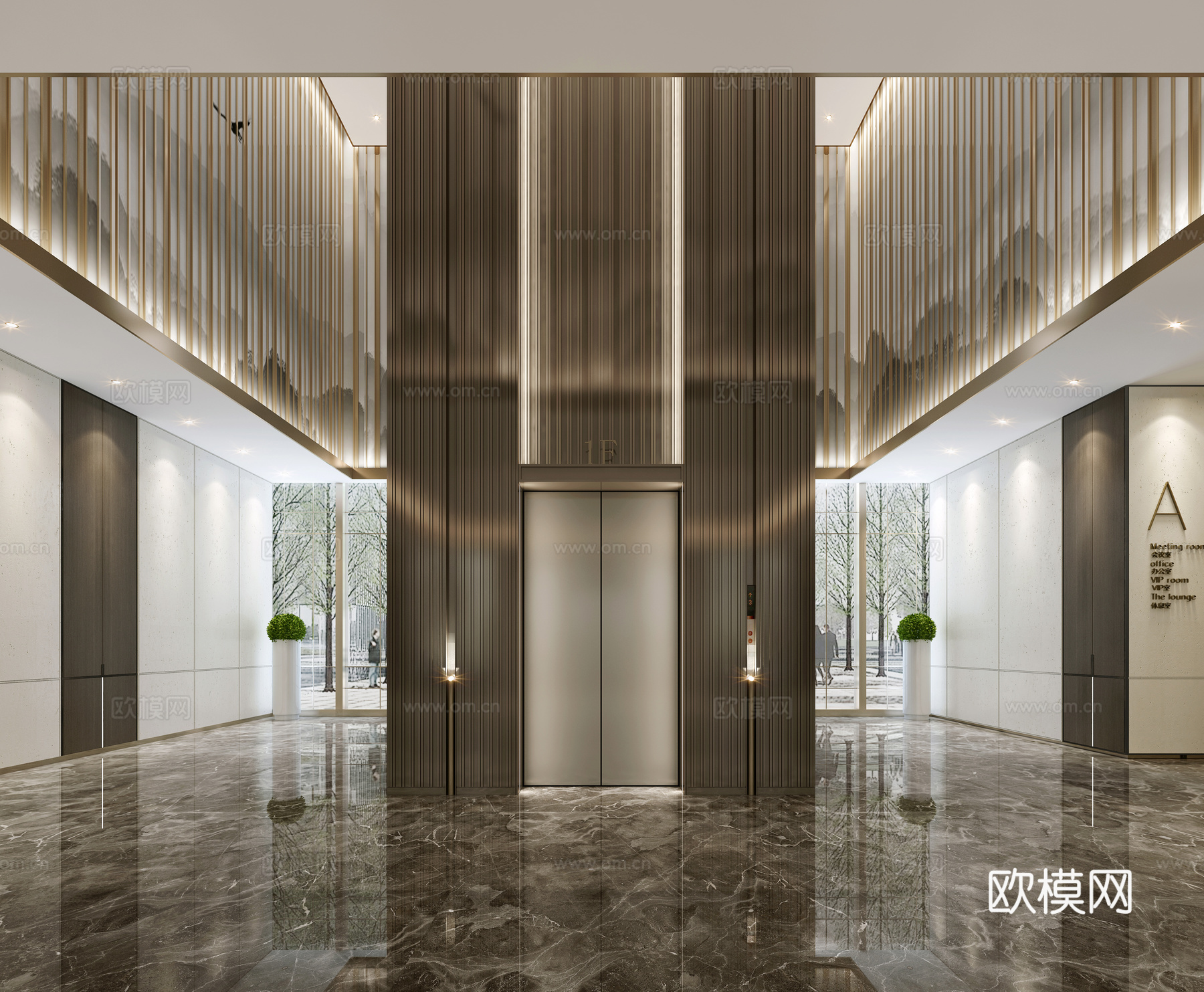 现代酒店电梯厅3d模型