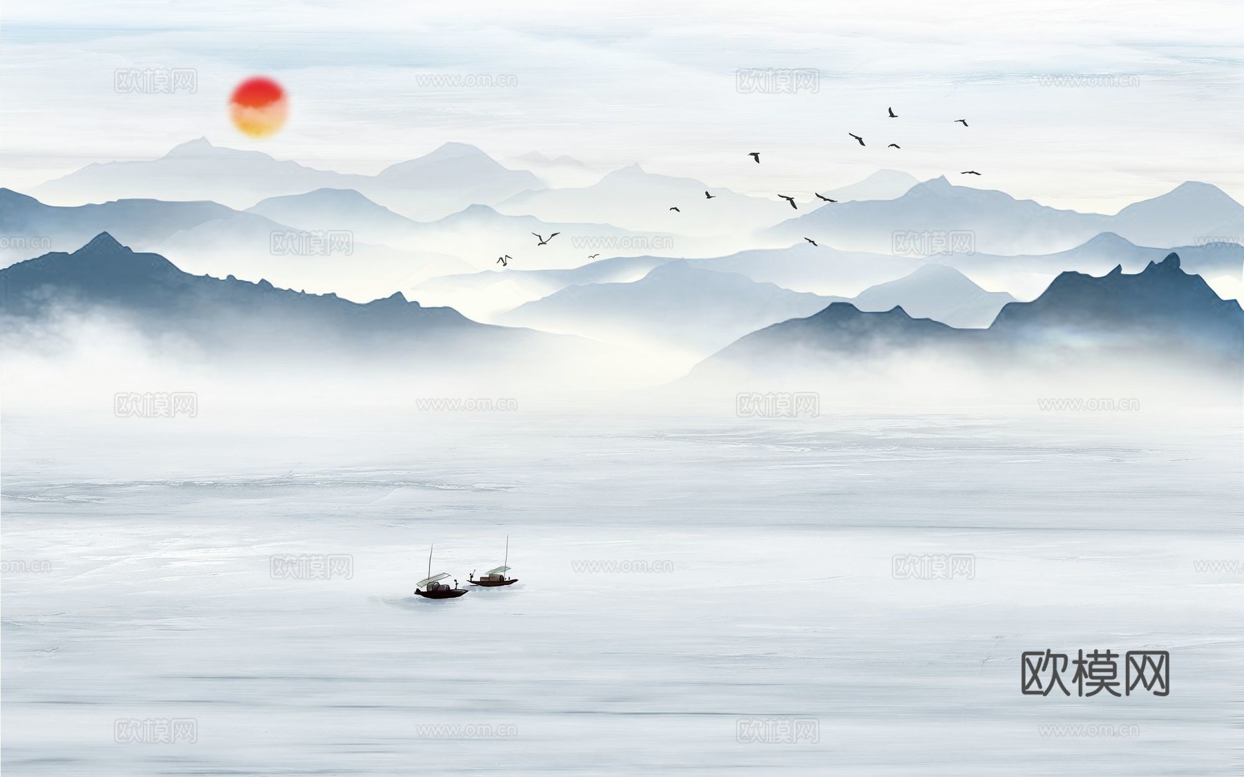 新中式山水壁纸壁画