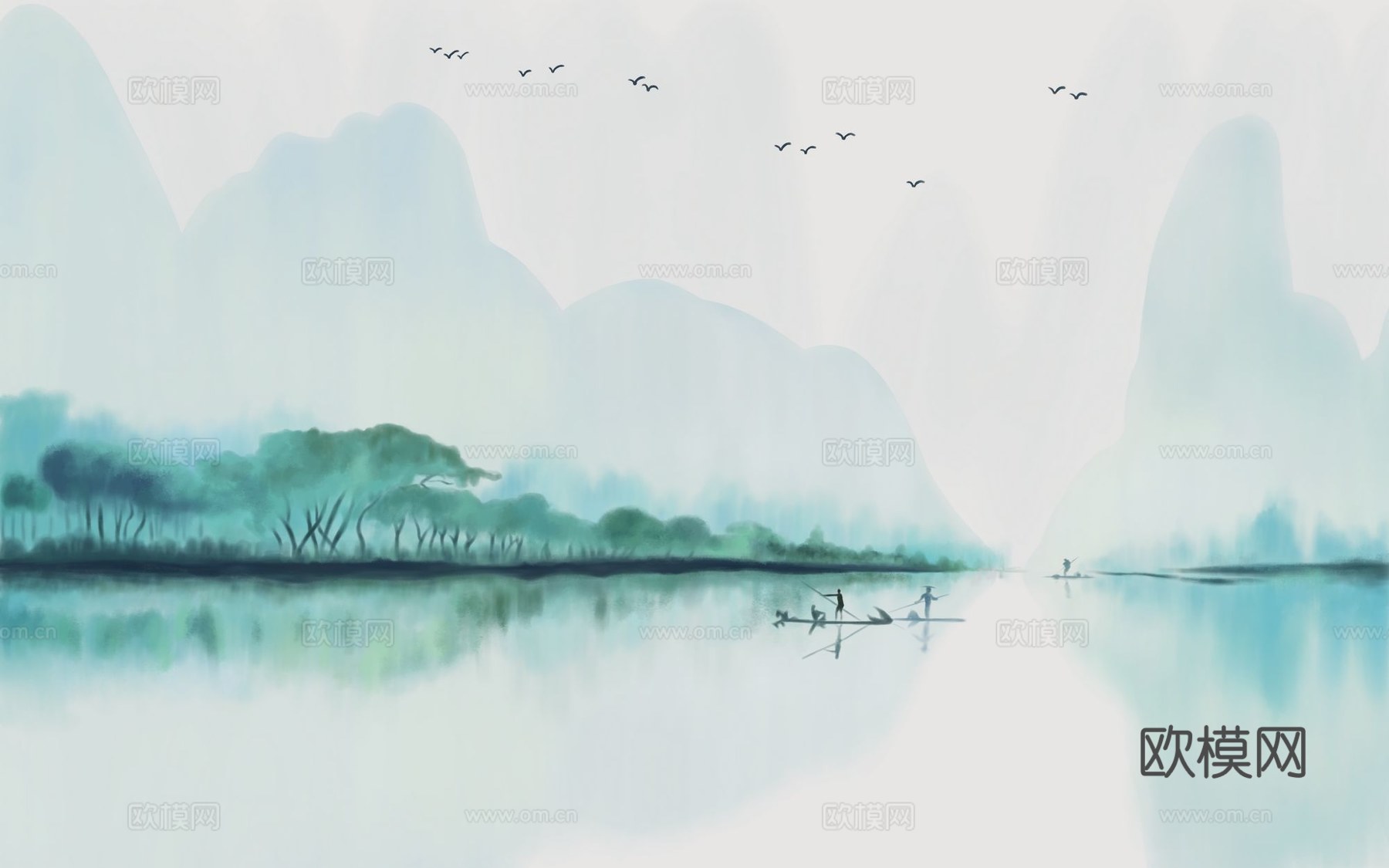 新中式山水壁纸壁画