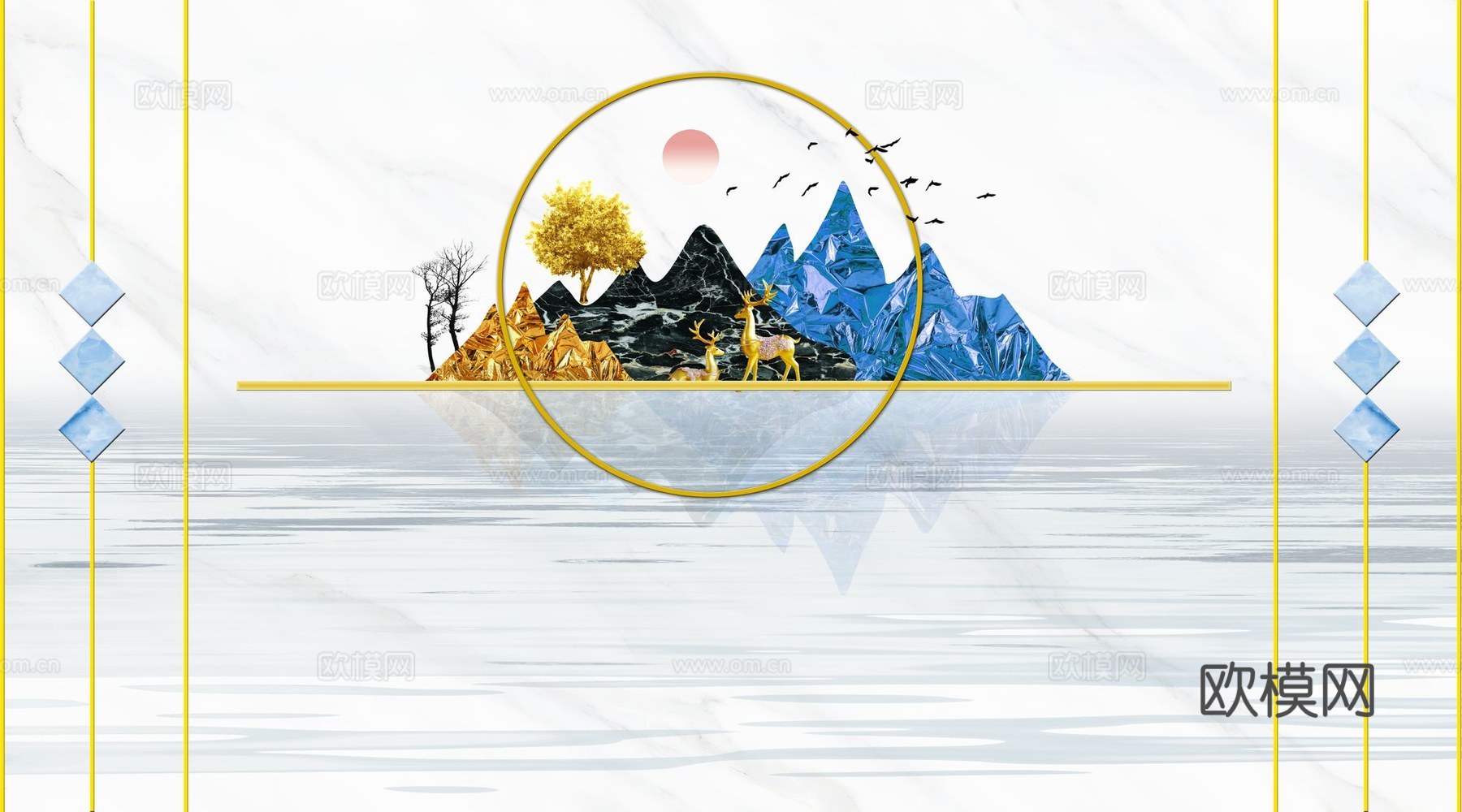 新中式山水壁纸壁画