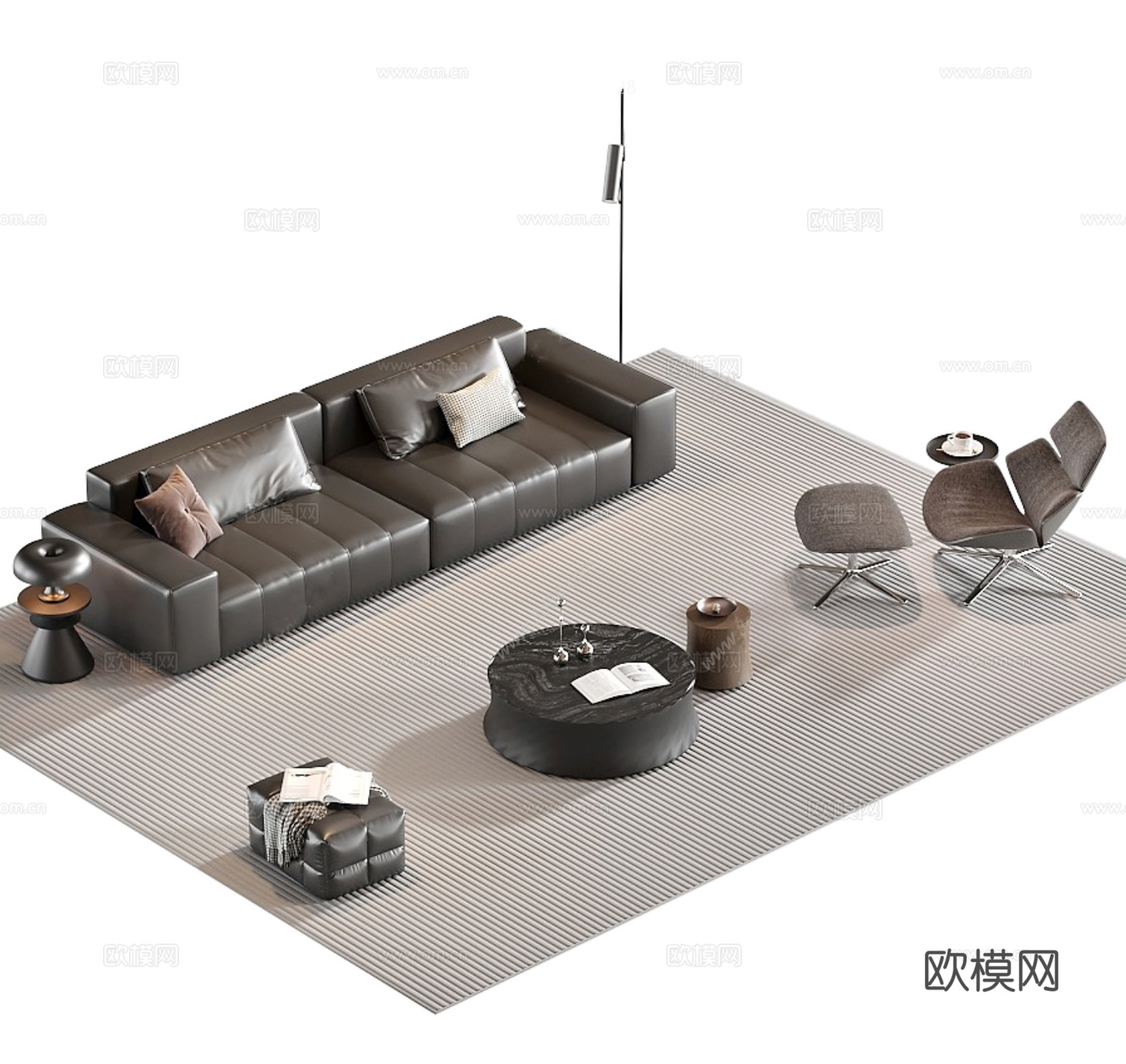 现代意式沙发茶几组合3d模型