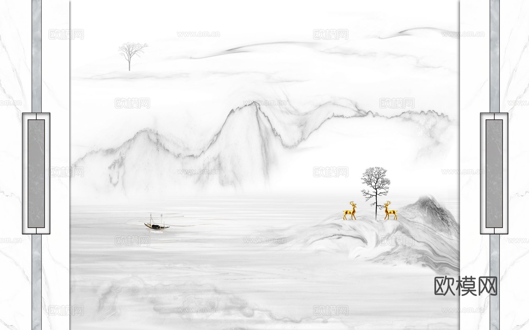 新中式山水壁纸壁画