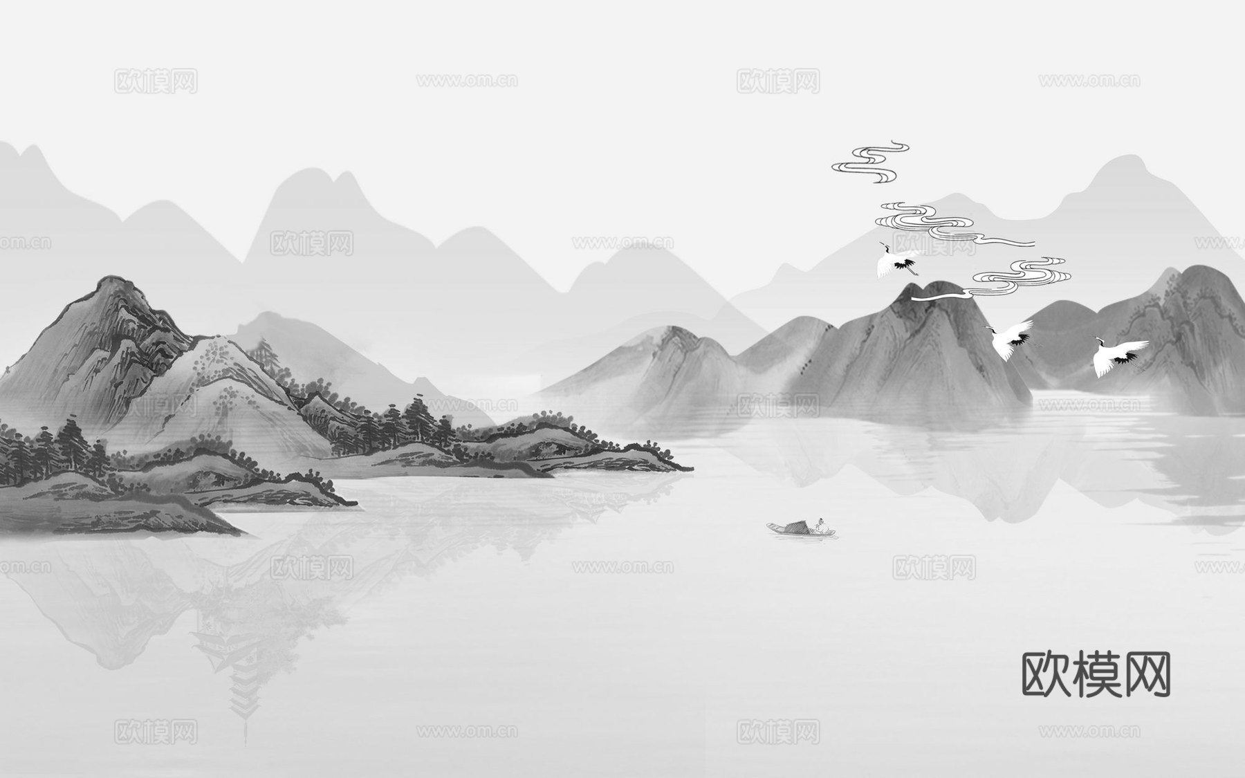 新中式山水壁纸壁画