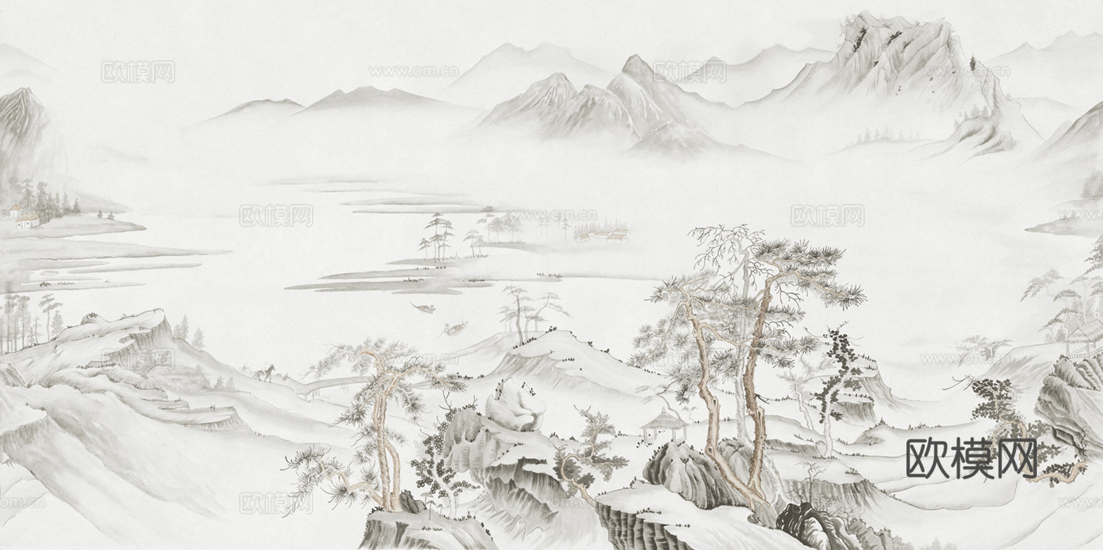 新中式水墨山水壁画贴图