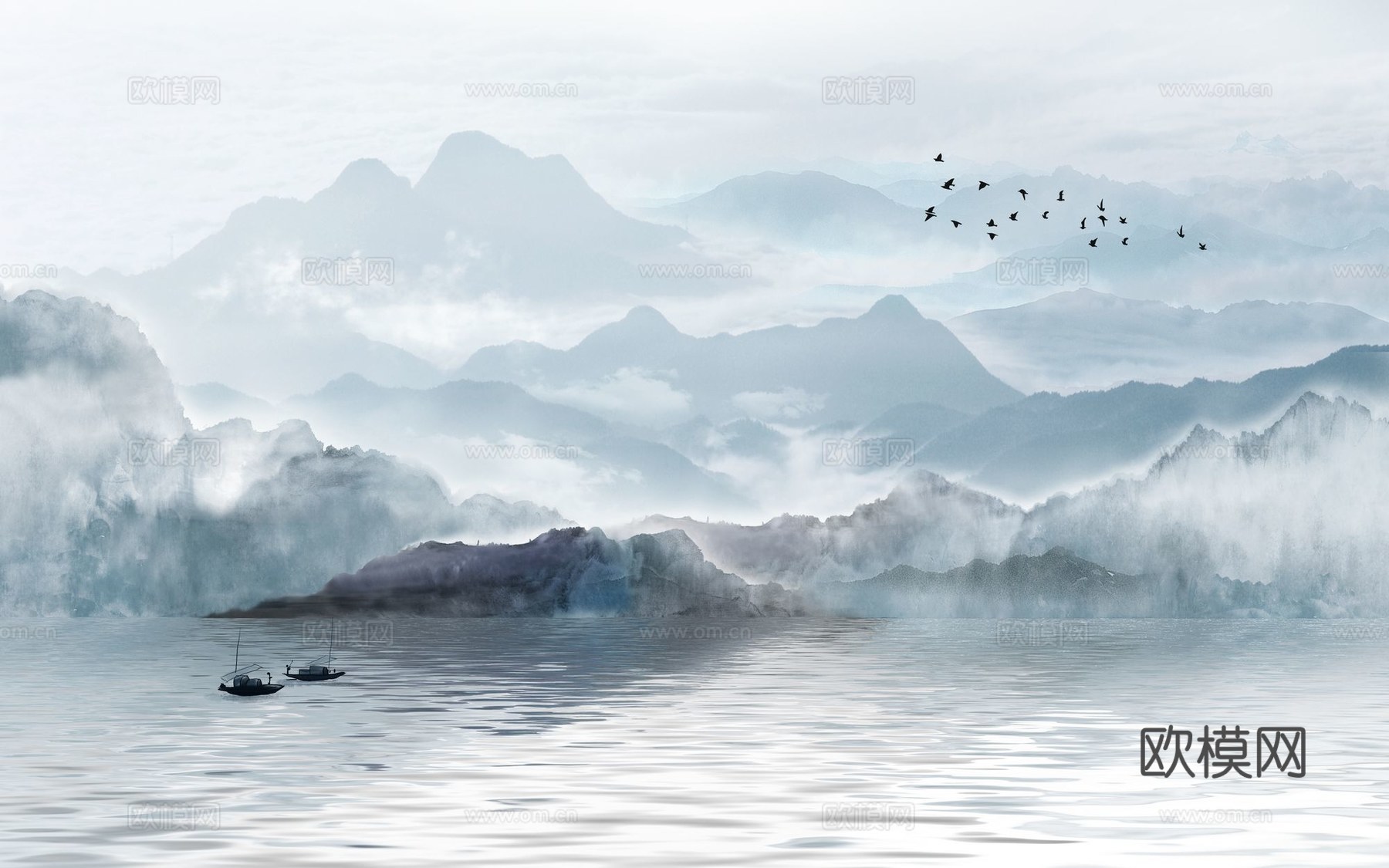 新中式山水壁纸壁画