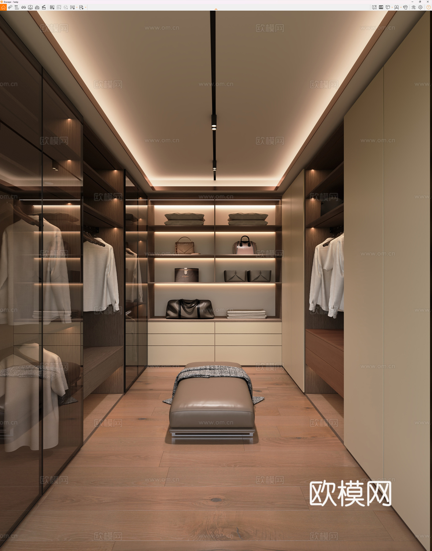 现代衣帽间 U型衣帽间 开放式衣帽间 主卧衣帽间 岛台衣帽间su模型