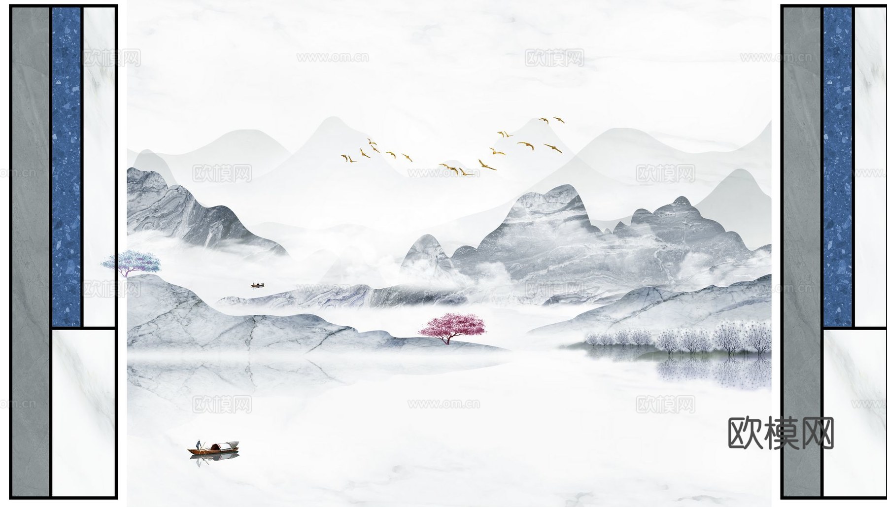 新中式山水壁纸壁画