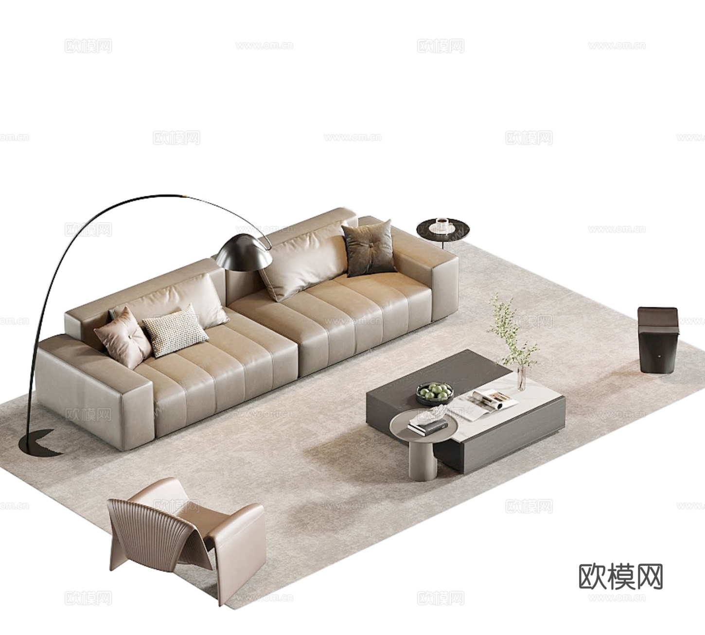 现代意式沙发茶几组合3d模型