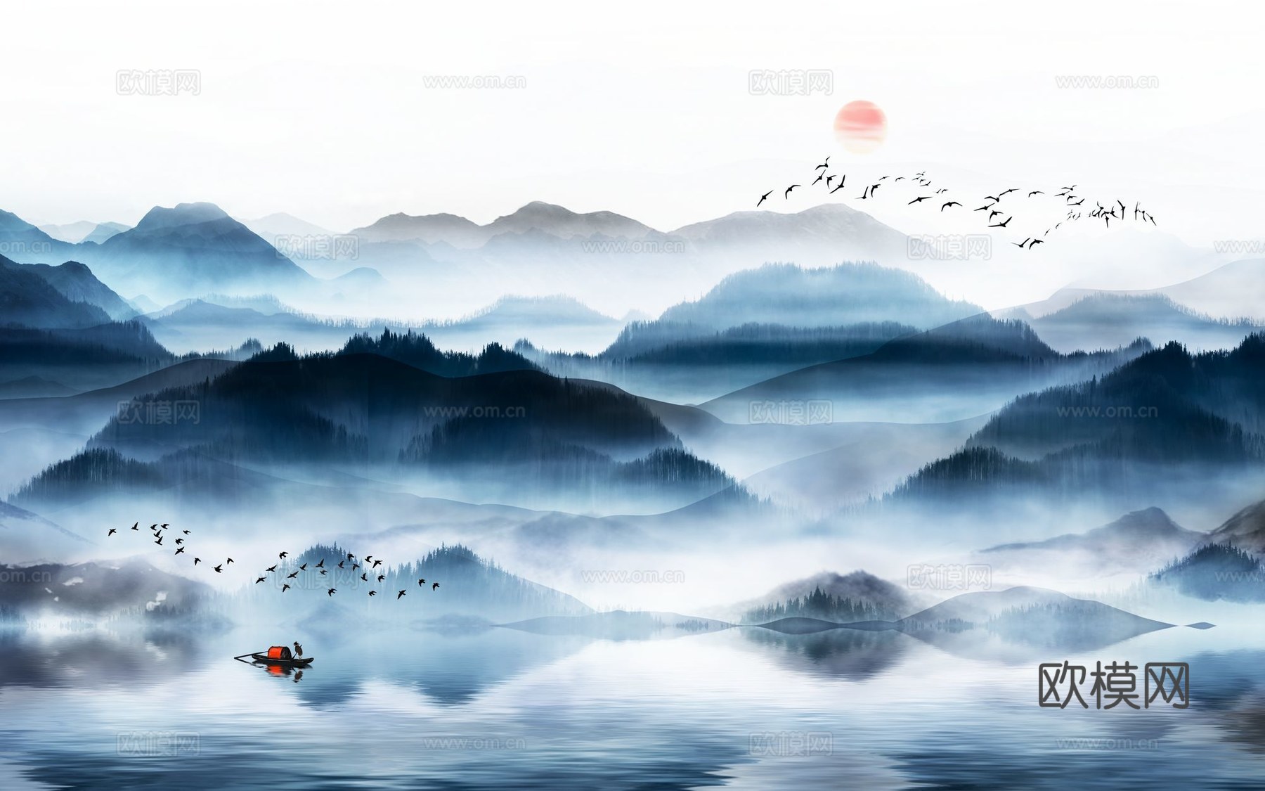 新中式山水壁纸壁画