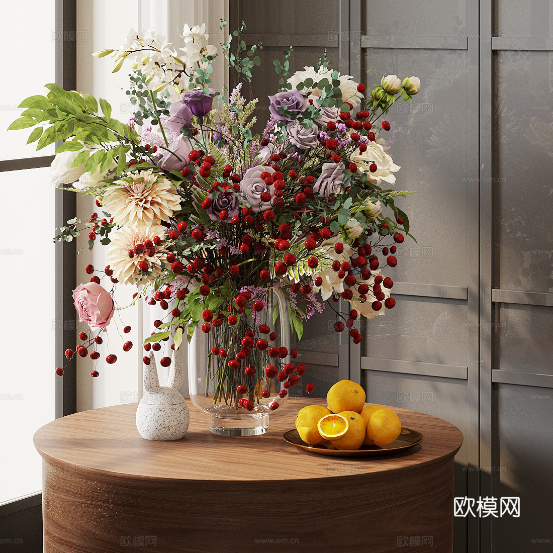 现代花艺 玻璃花瓶 鲜花花艺 假花永生花 餐桌花艺摆件 花艺3d模型