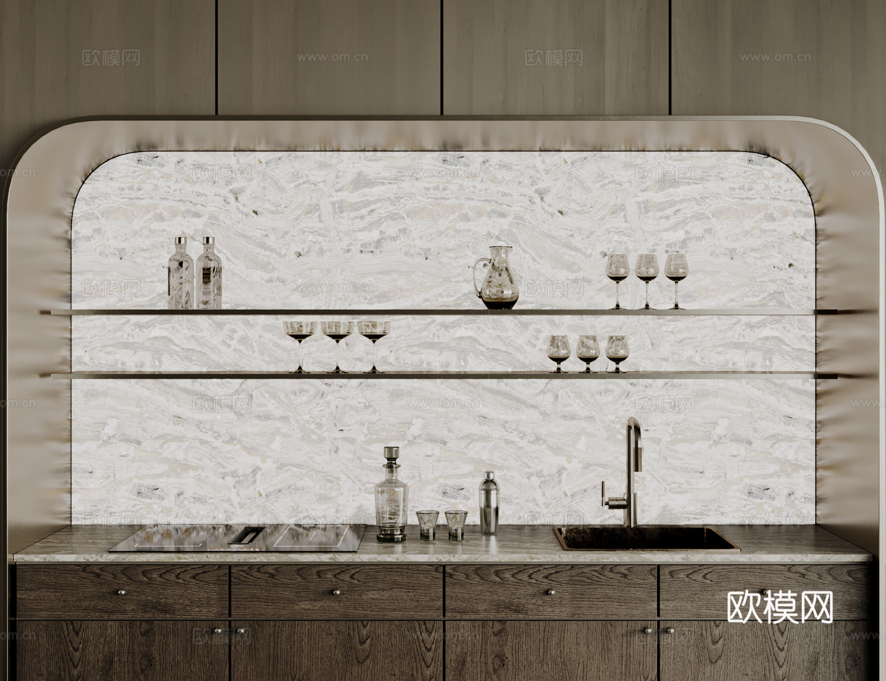 现代酒柜 酒具 酒杯su模型