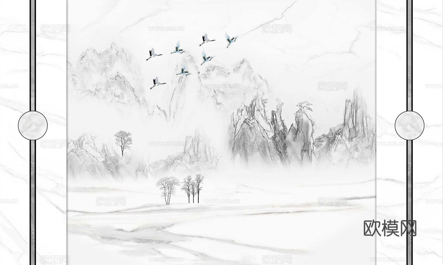 新中式山水壁纸壁画