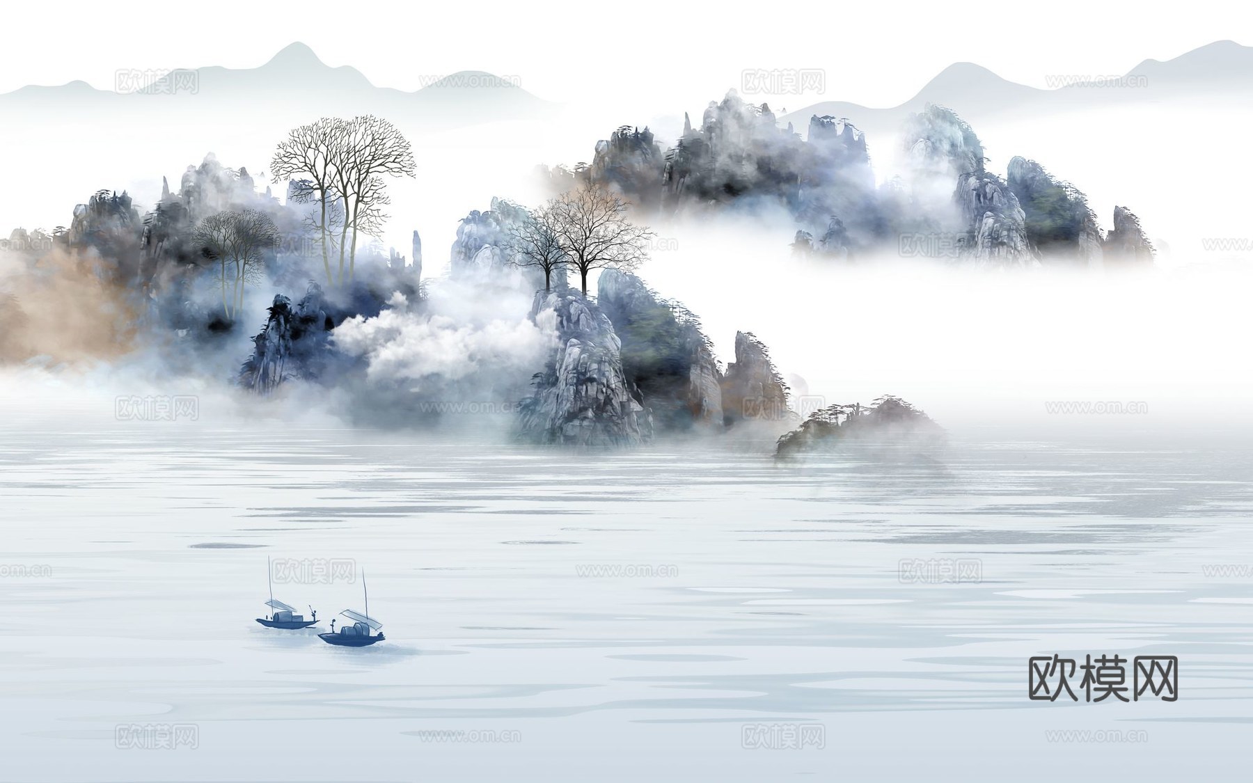 新中式山水壁纸壁画