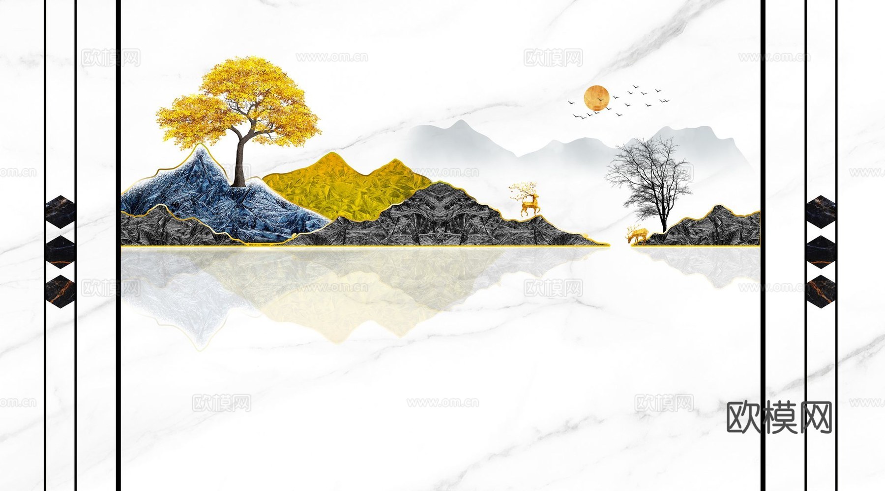 新中式山水壁纸壁画