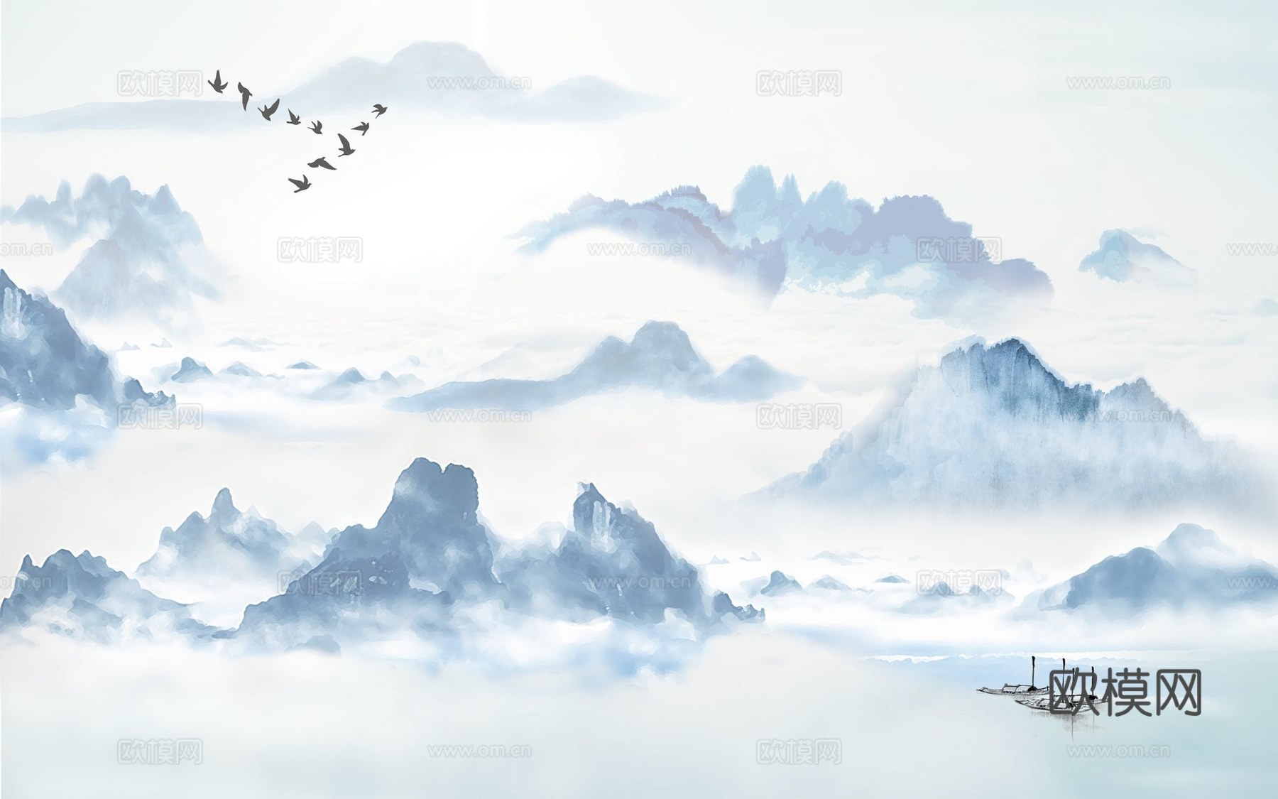 新中式山水壁纸壁画