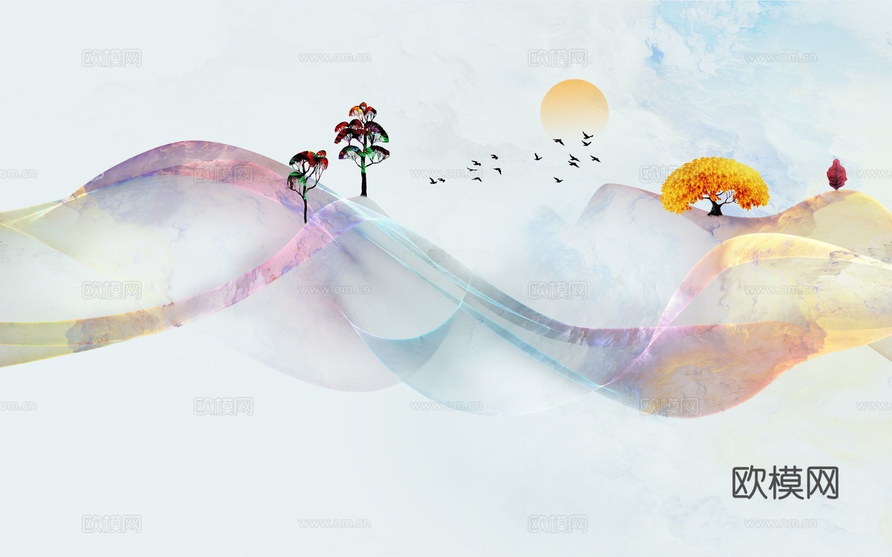 新中式山水壁纸壁画
