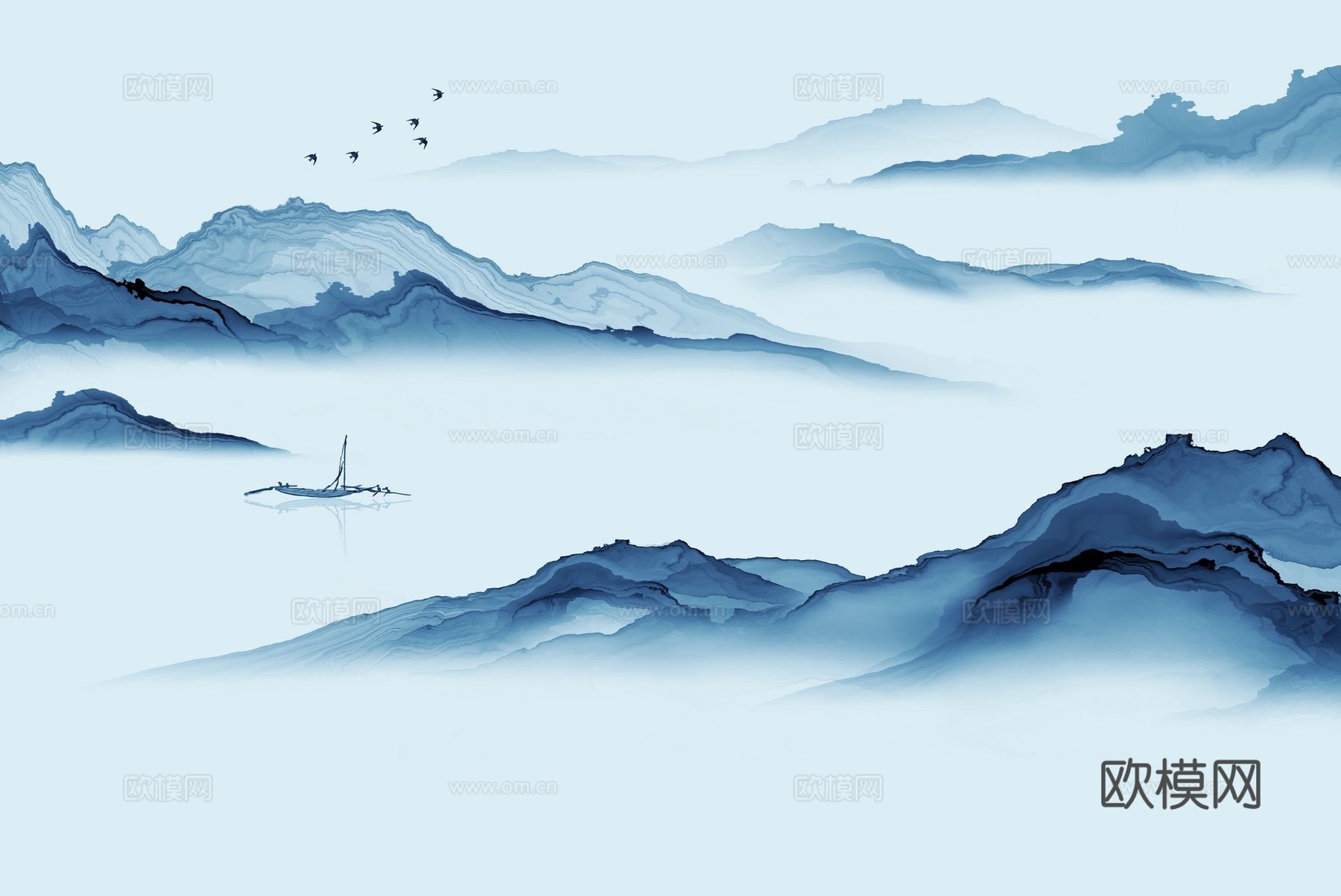 新中式山水壁纸壁画