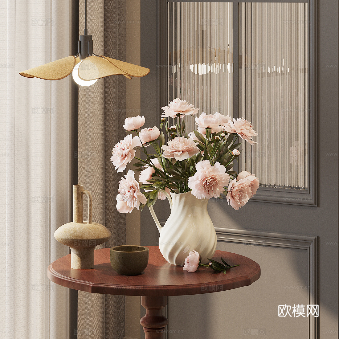 花艺摆件 花艺花瓶 插花花艺 复古灯饰3d模型