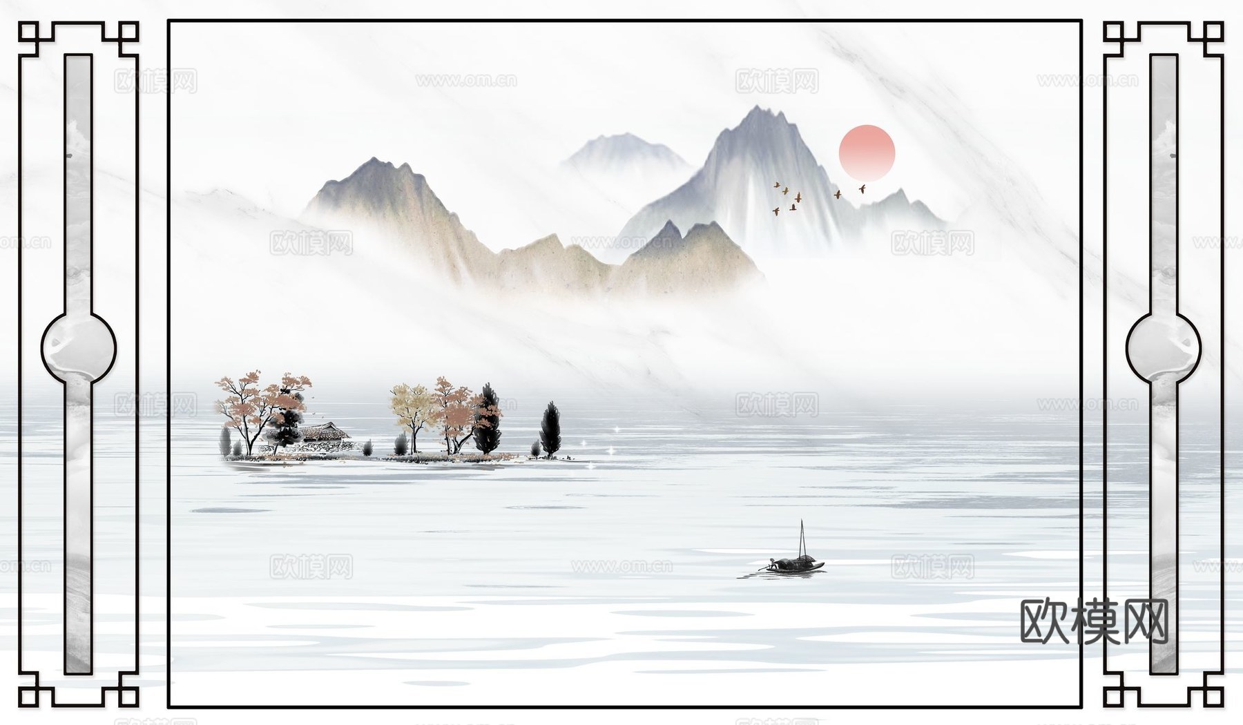 新中式山水壁纸壁画