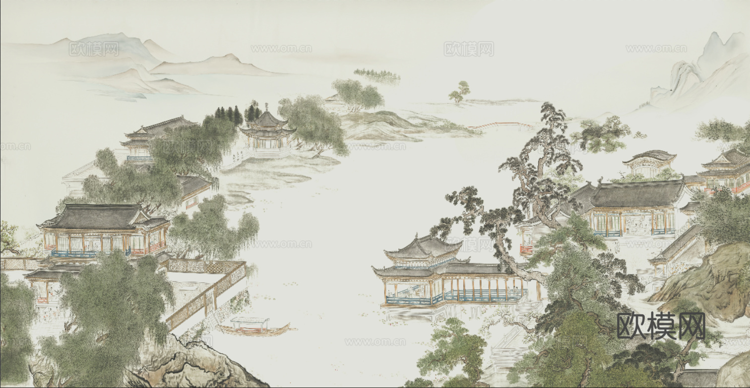 中式壁纸壁画中式山水壁画贴图