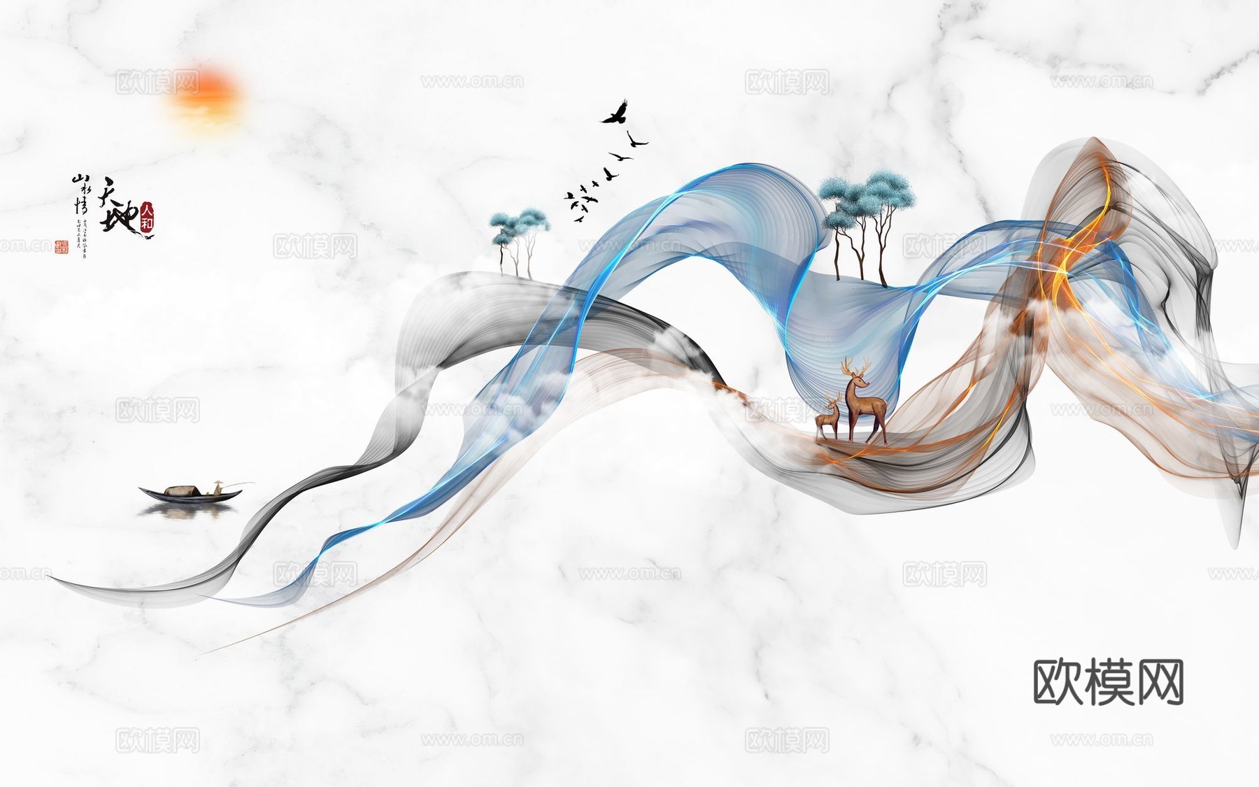 新中式山水壁纸壁画