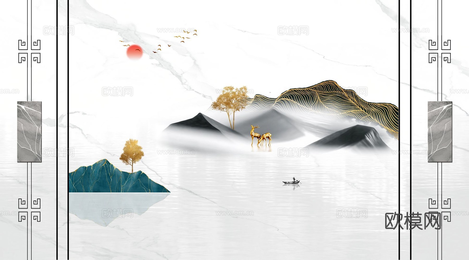 新中式山水壁纸壁画