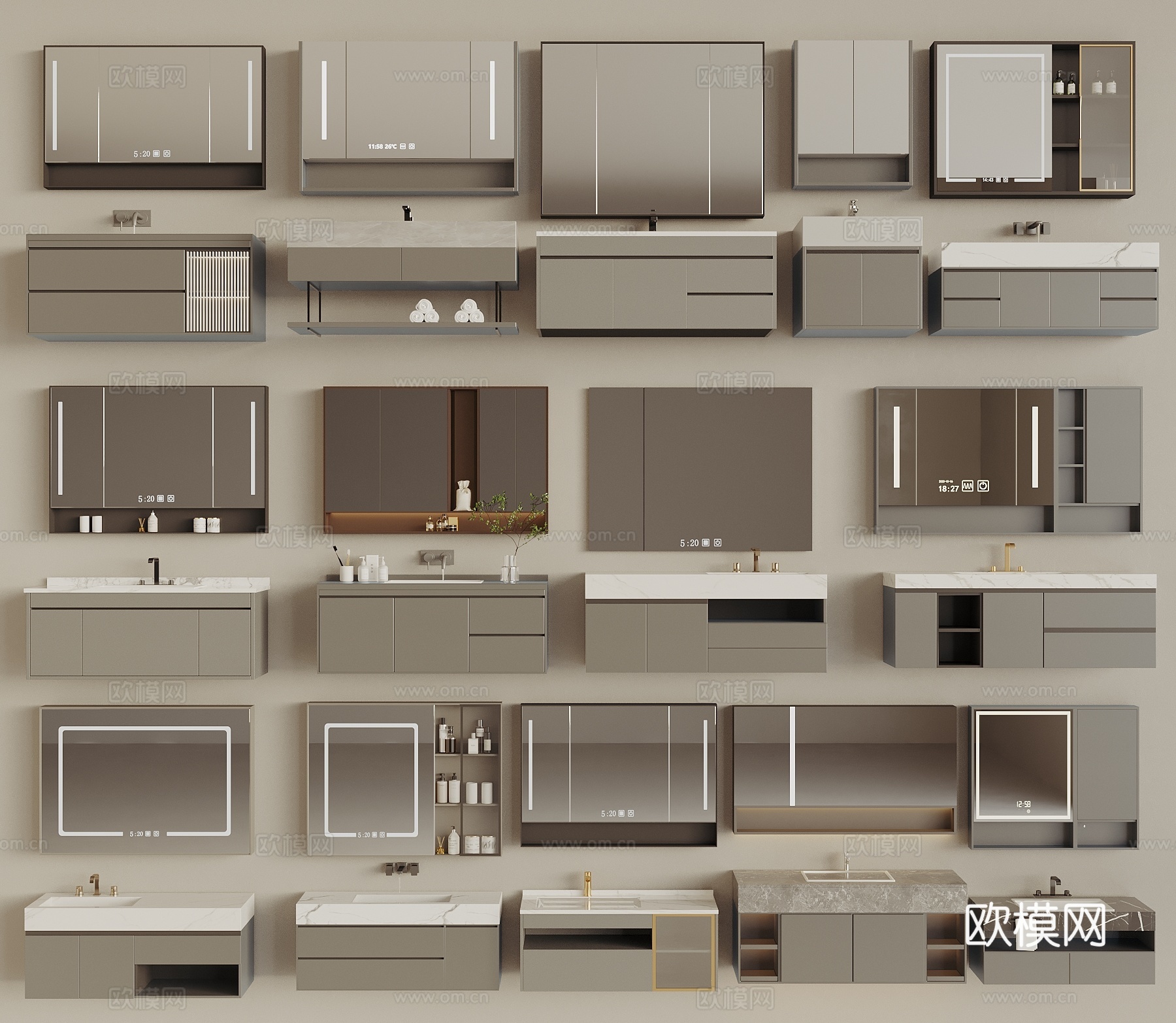 现代浴室柜 洗手台 镜柜3d模型