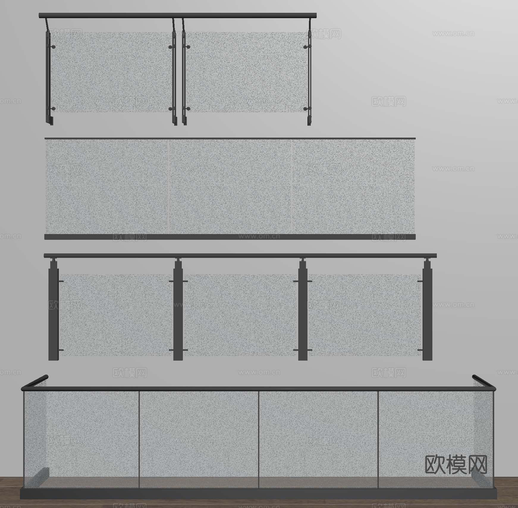 玻璃围栏 玻璃栏杆 玻璃护栏 栅栏su模型