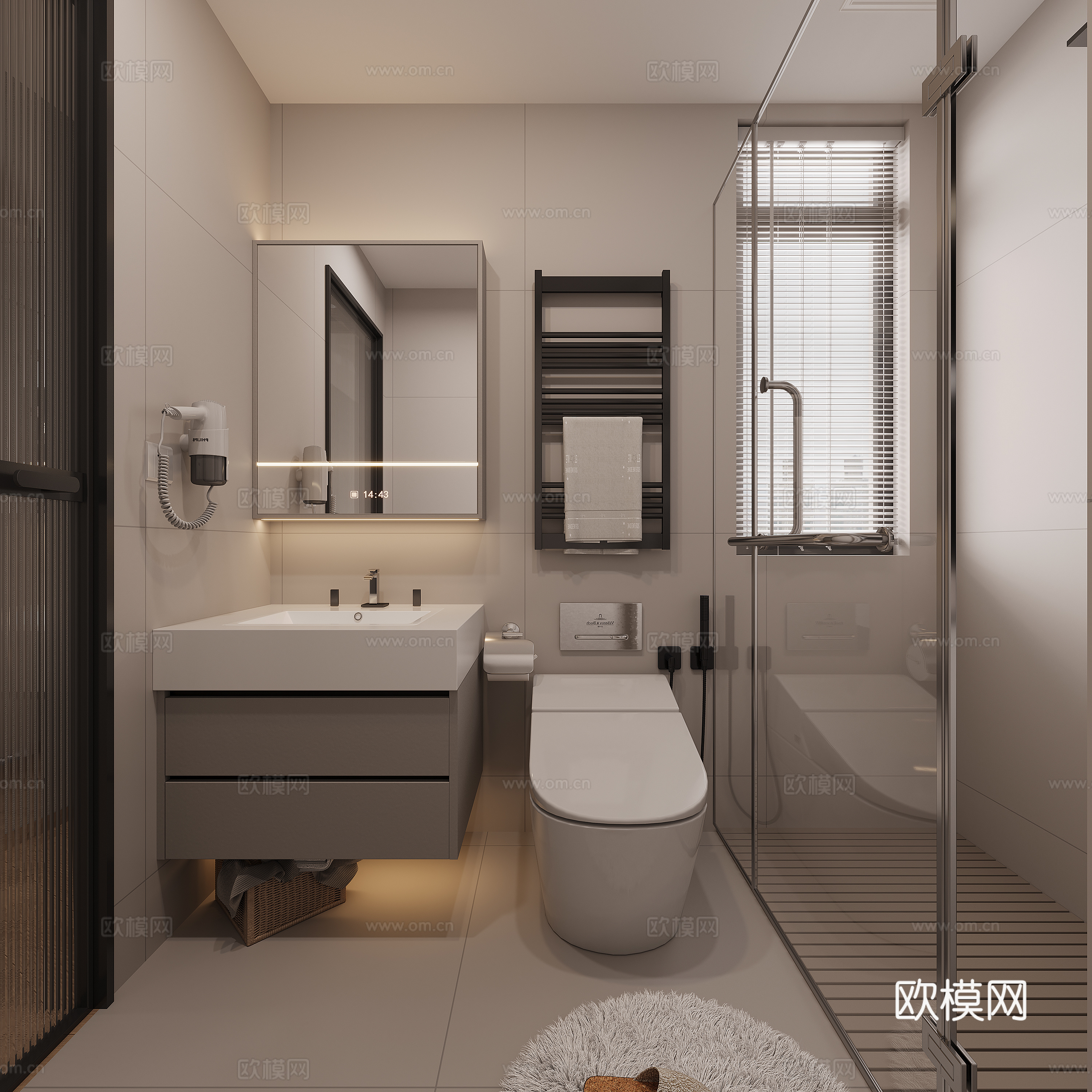 现代卫生间  台盆  淋浴房3d模型