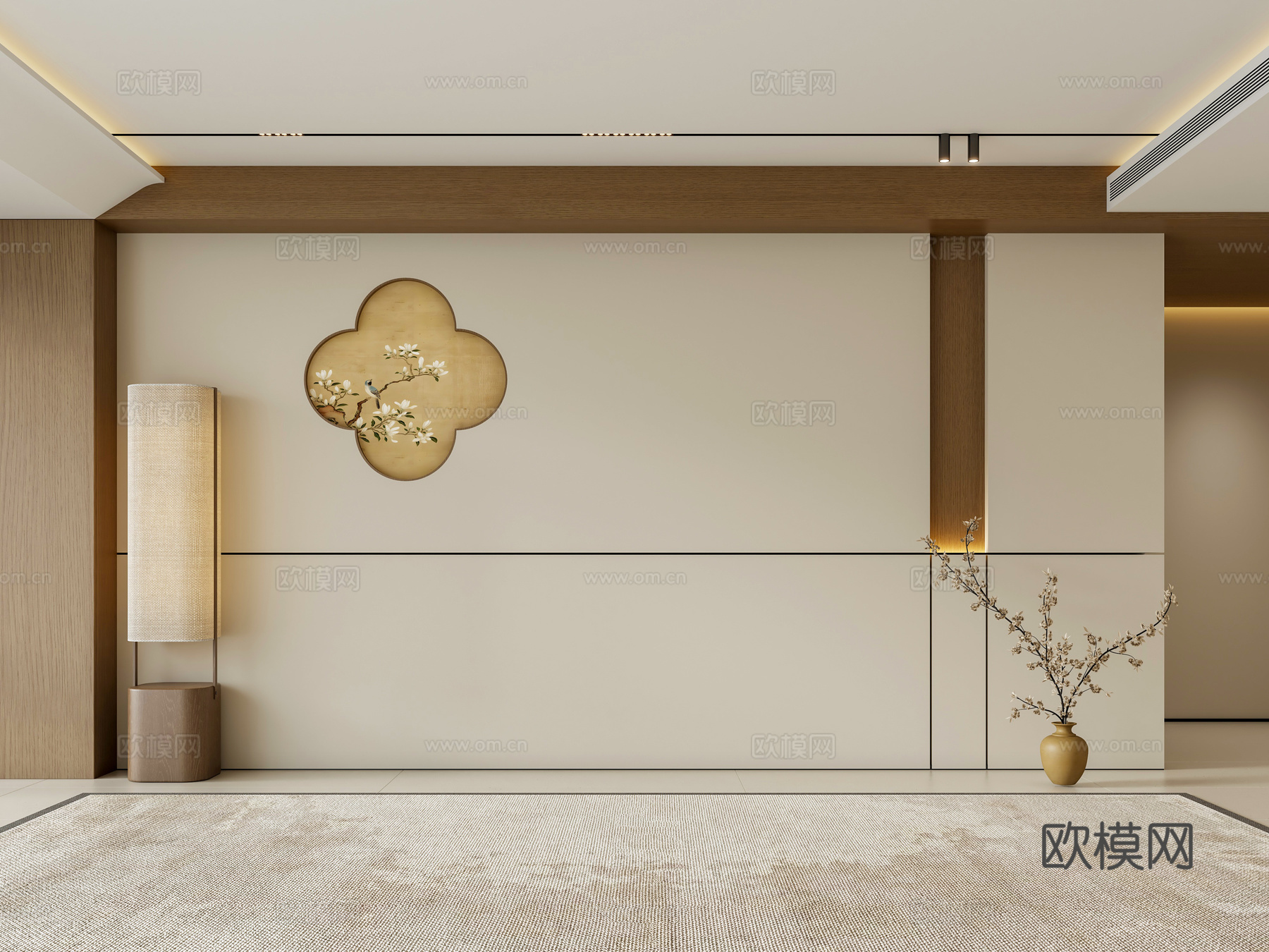 禅意新中式沙发背景墙 宋代美学背景墙 硬包背景墙 新中式落地3d模型
