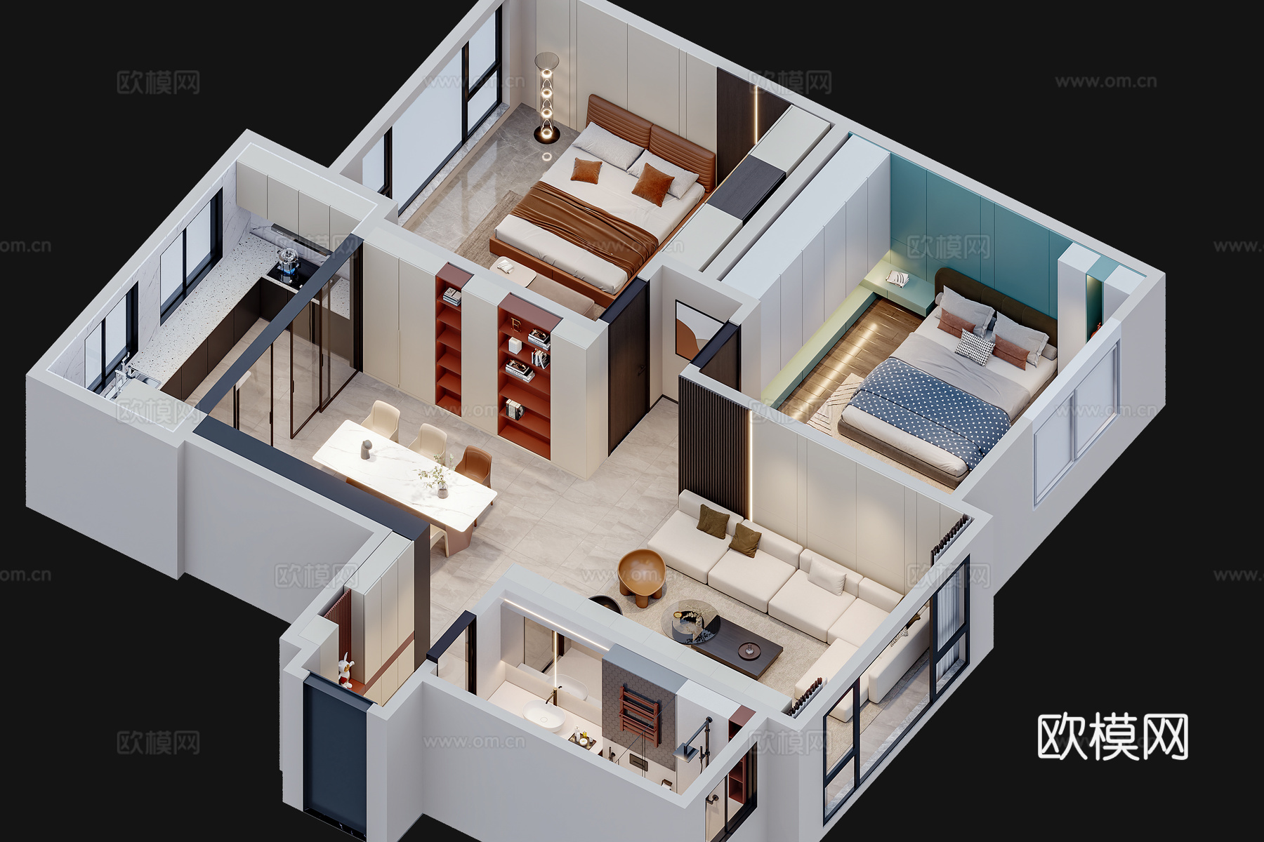 现代家装鸟瞰图3d模型