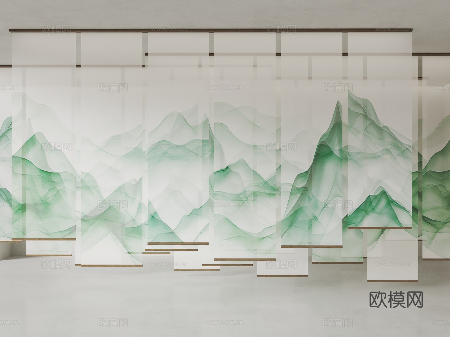 新中式禅意纱帘 山水画纱帘 水墨画纱帘 茶室卷帘 新中式卷帘3d模型