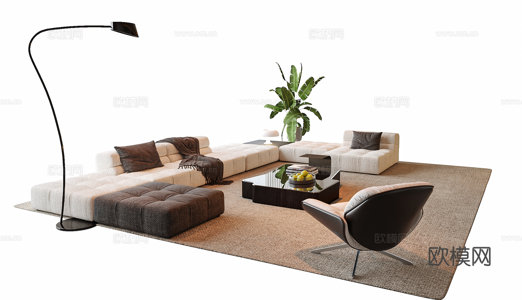 现代沙发茶几组合 多人沙发 休闲椅su模型